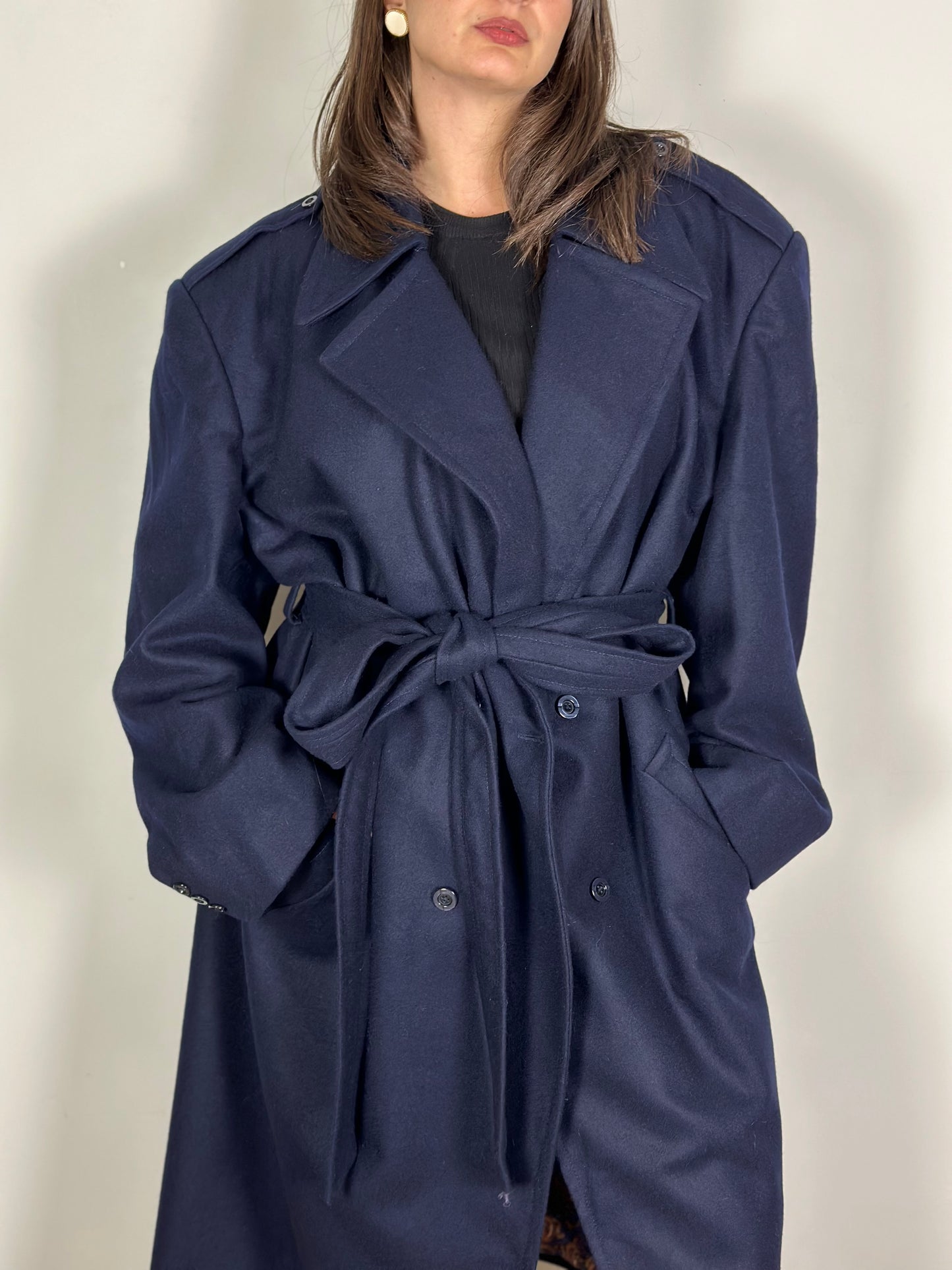 Vintage Dark Blue Belted Coat
