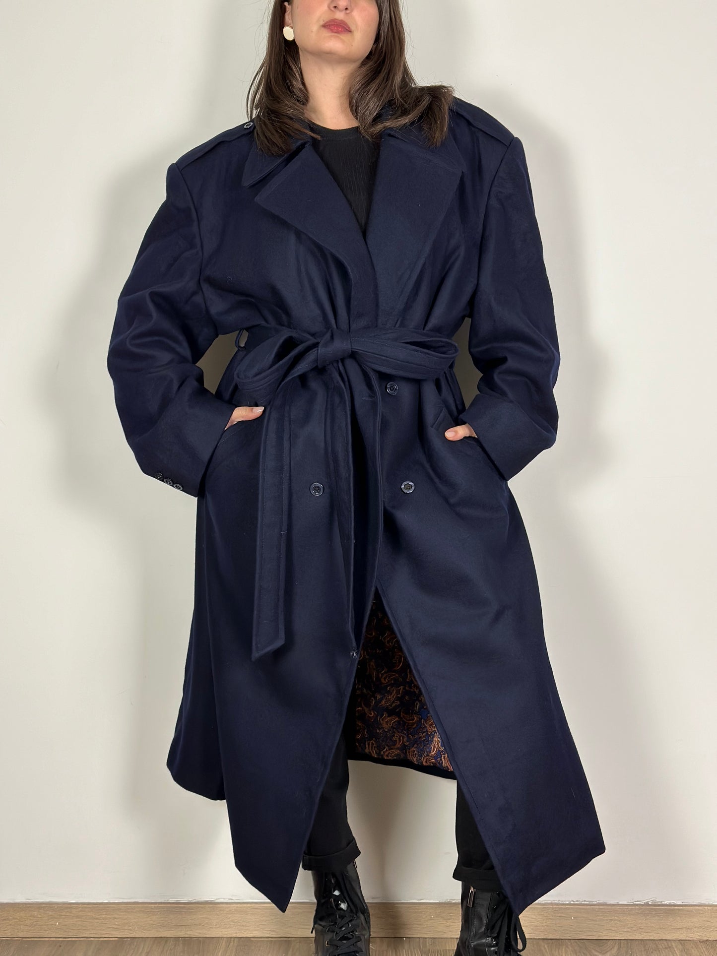 Vintage Dark Blue Belted Coat