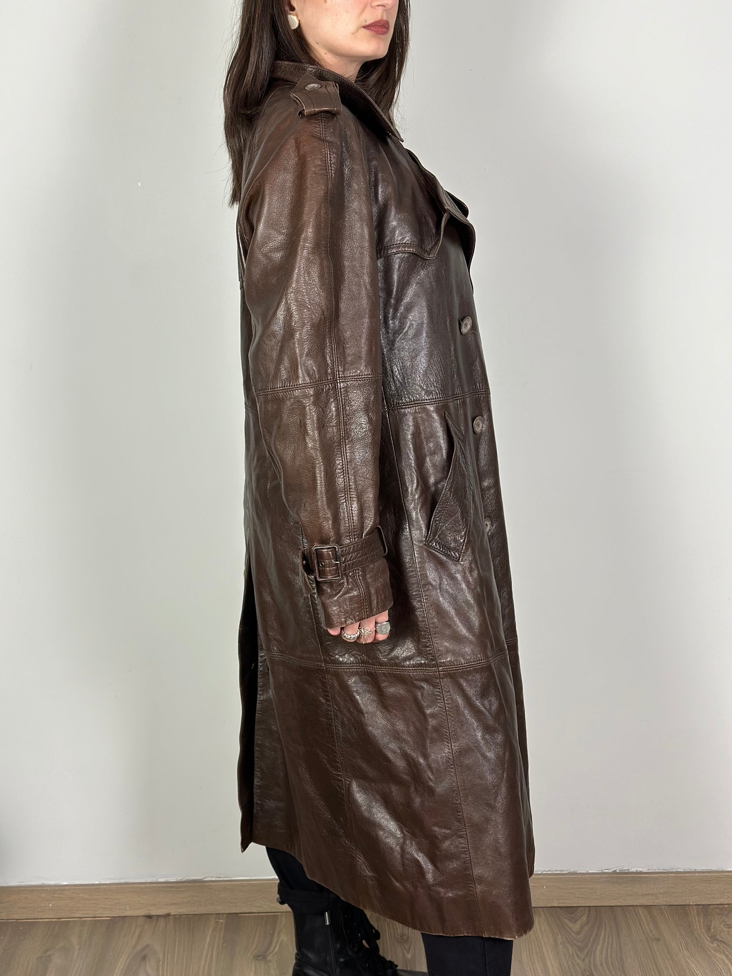 Vintage Dark Brown Leather Coat