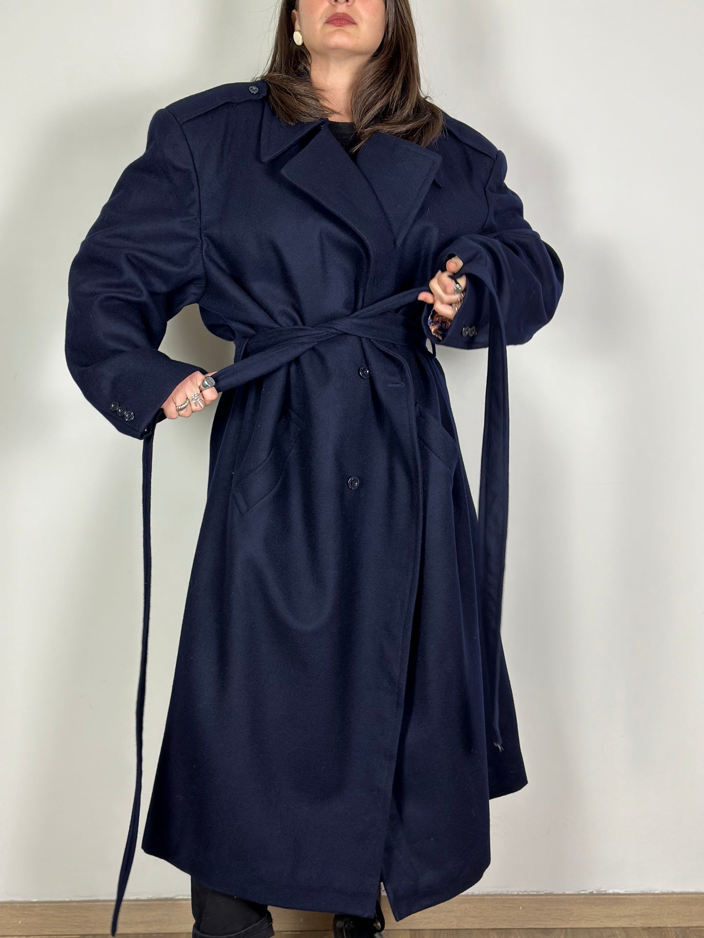 Vintage Dark Blue Belted Coat