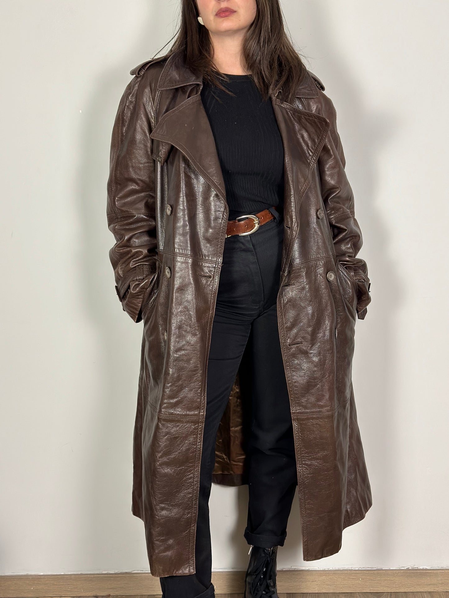 Vintage Dark Brown Leather Coat