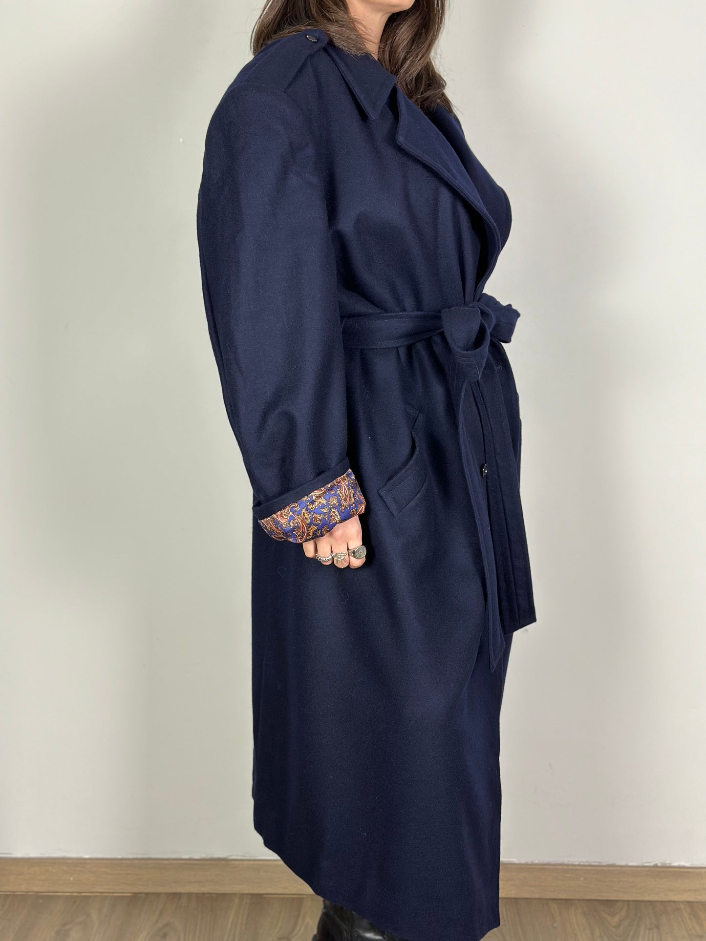 Vintage Dark Blue Belted Coat
