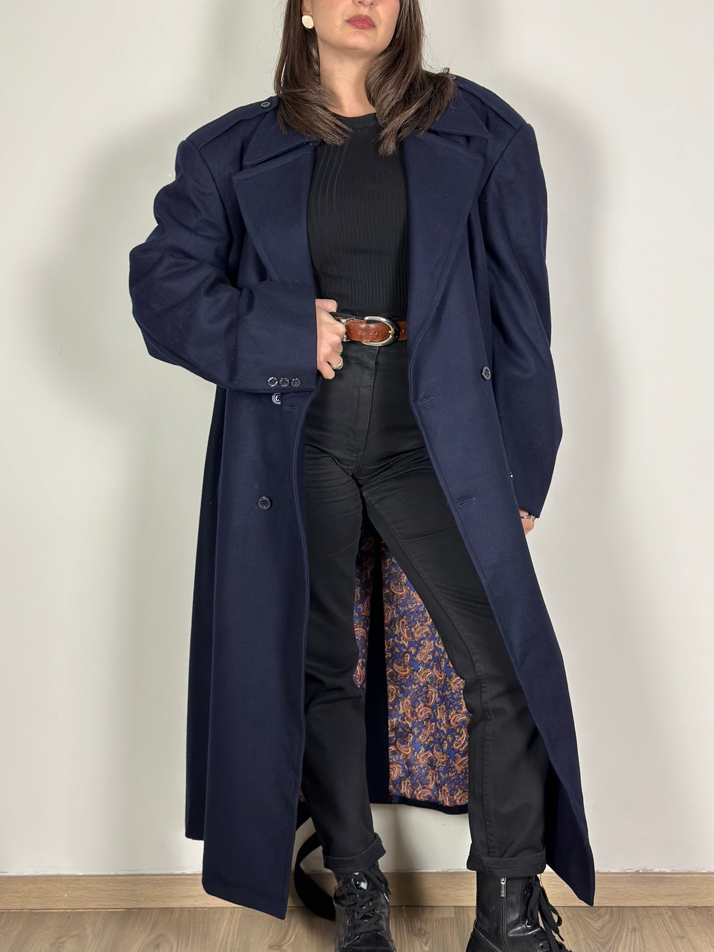 Vintage Dark Blue Belted Coat