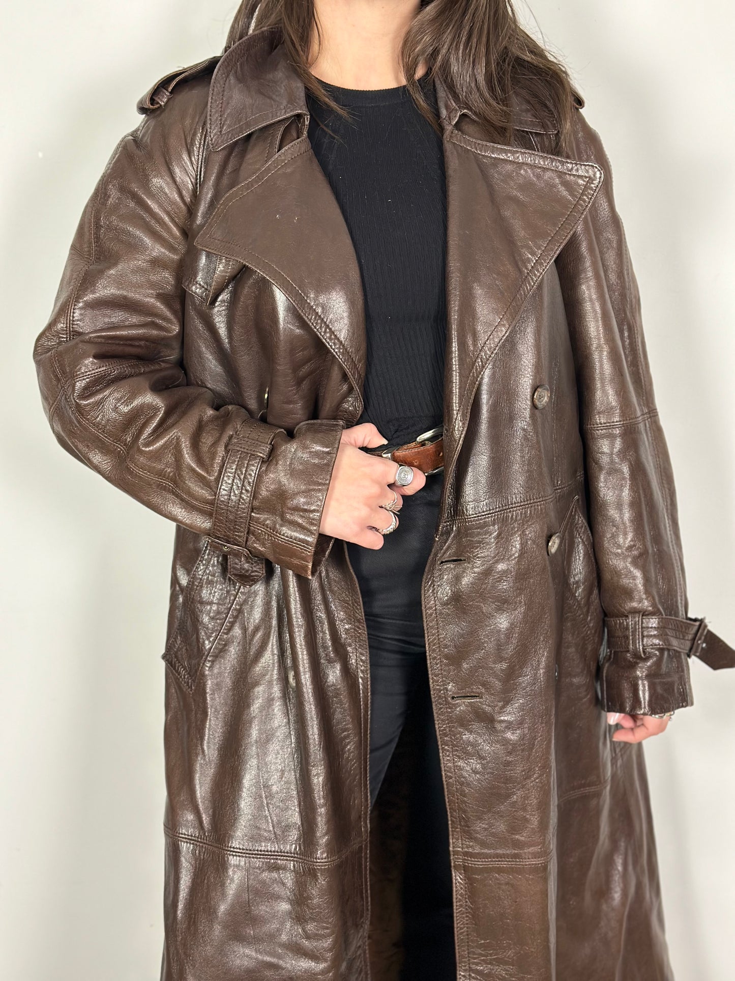 Vintage Dark Brown Leather Coat