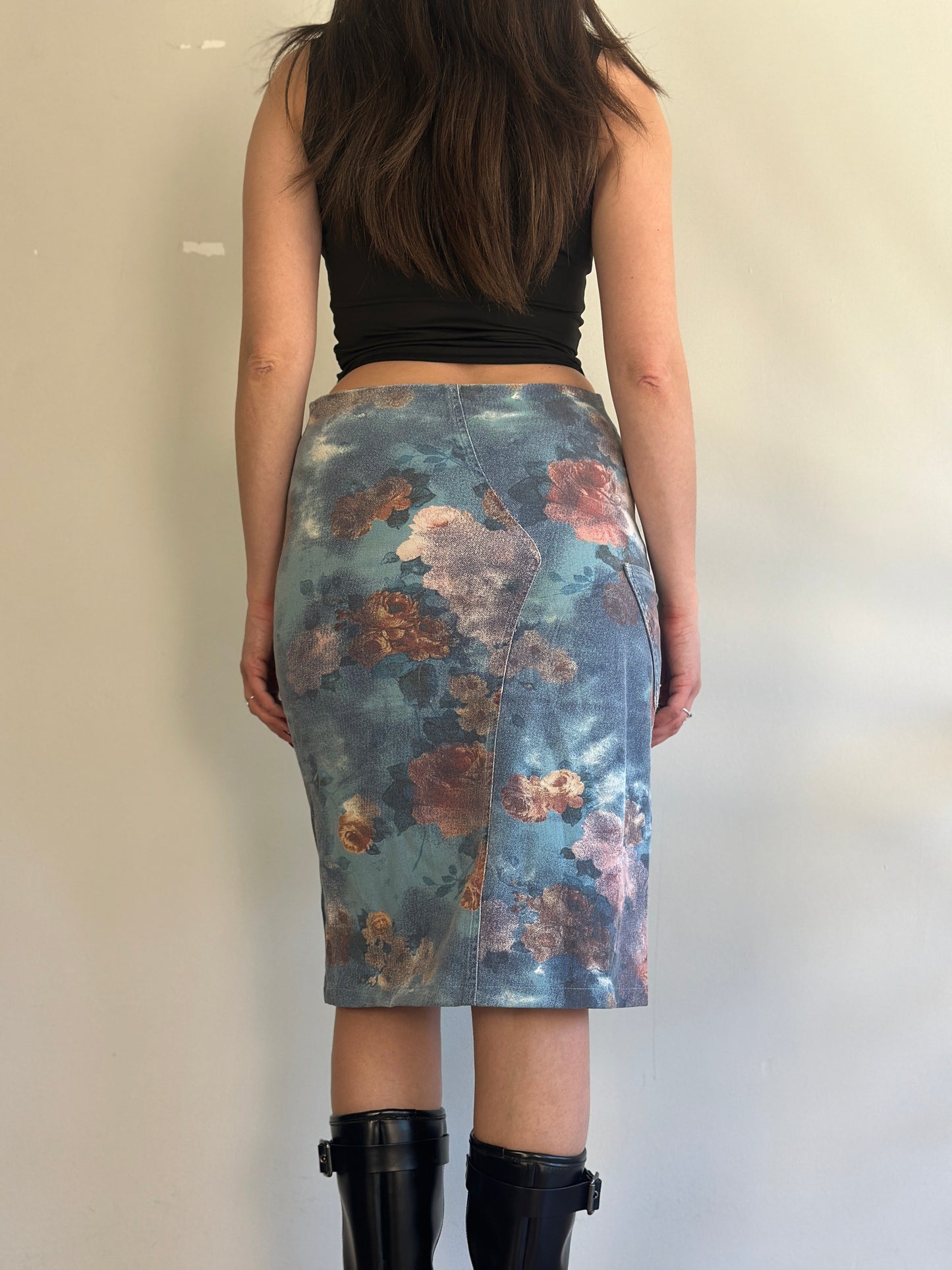 Vintage Denim Patterned Skirt