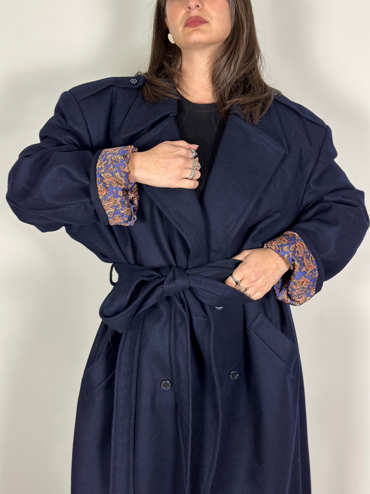 Vintage Dark Blue Belted Coat
