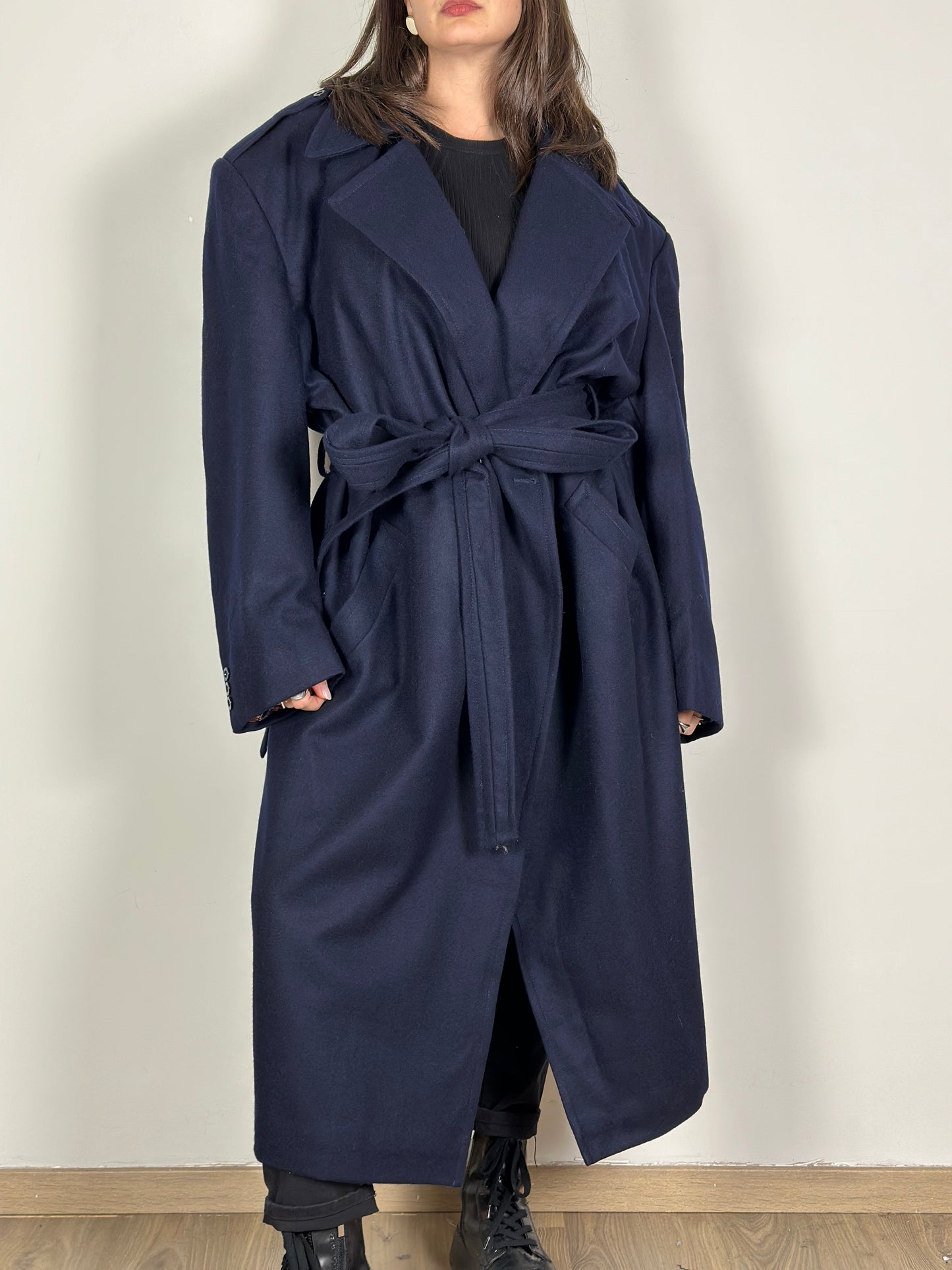 Vintage Dark Blue Belted Coat