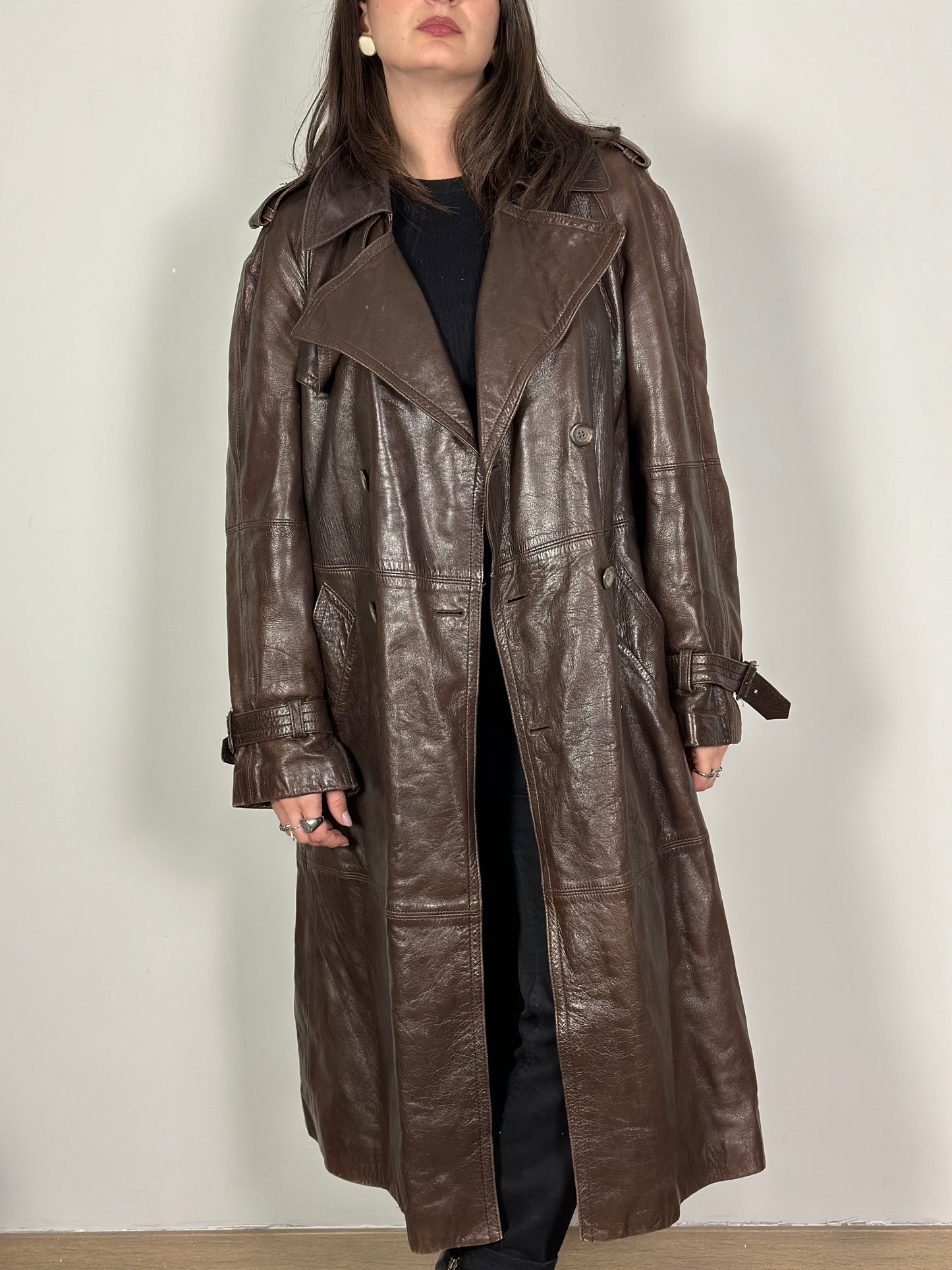 Vintage Dark Brown Leather Coat