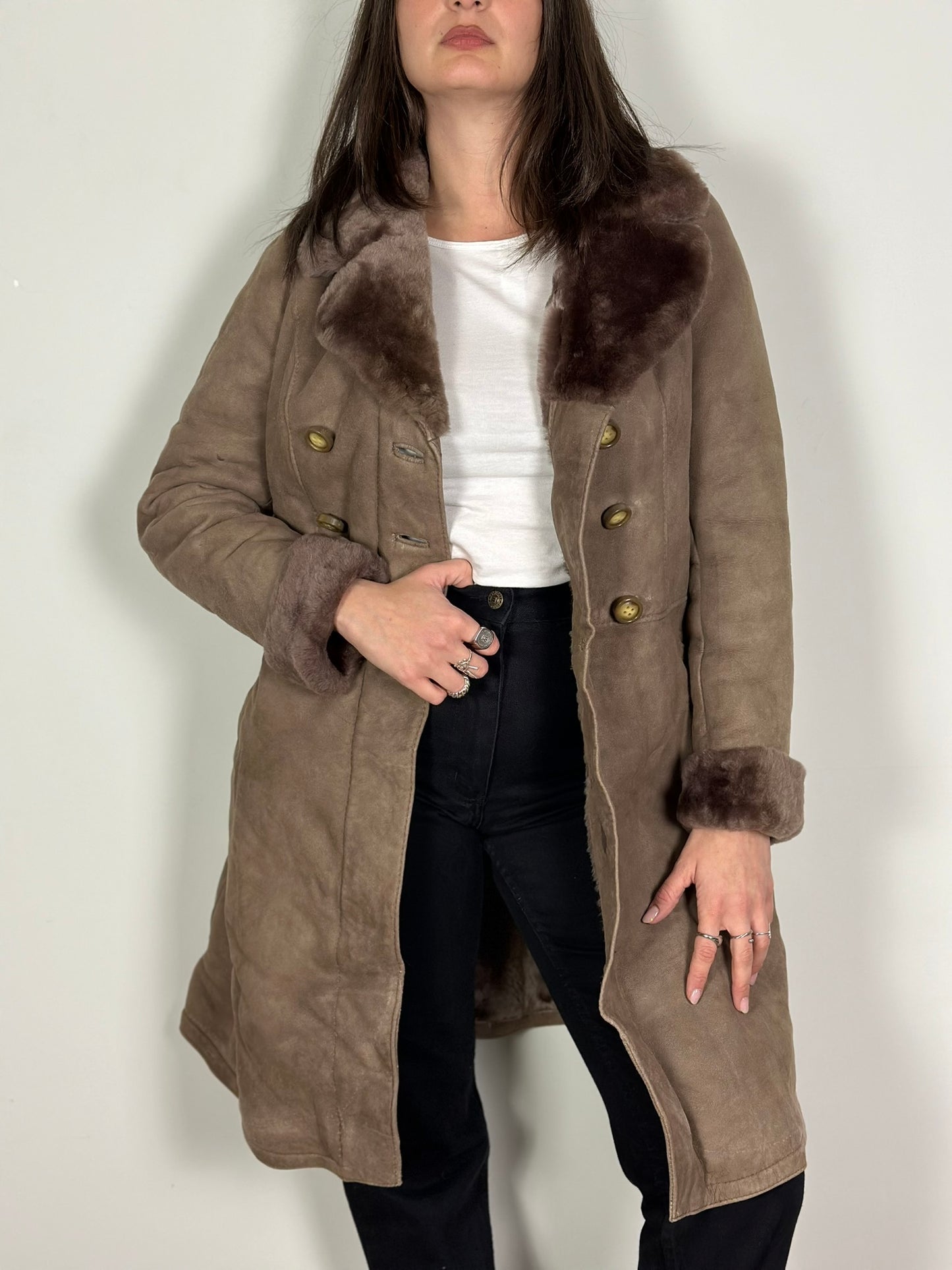 Vintage Beige Sheepskin Coat