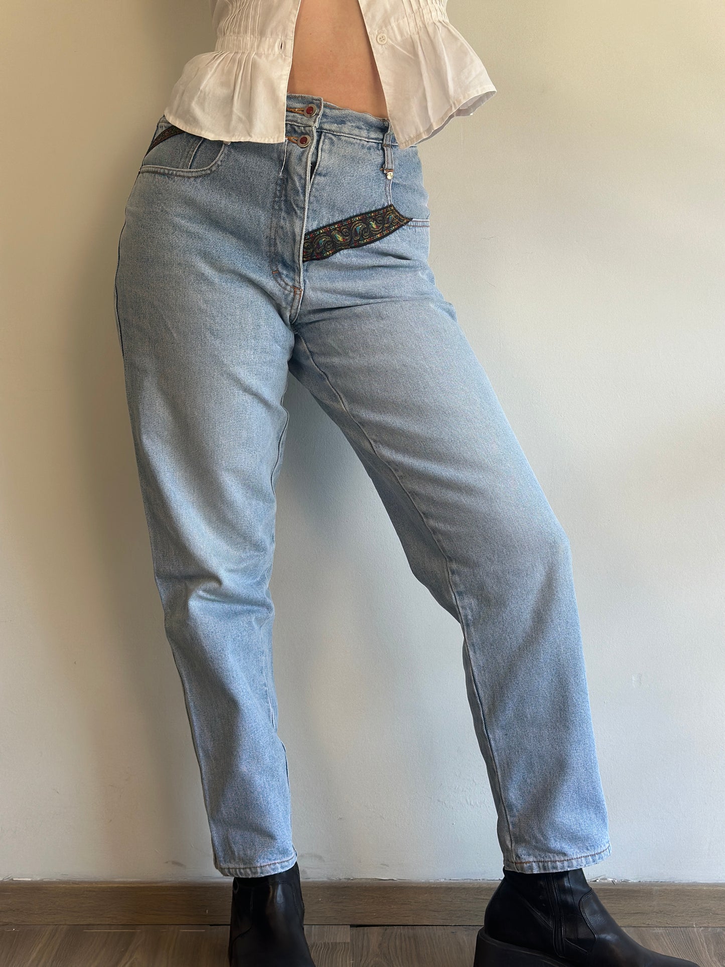 Vintage Jeans With Patterned Details