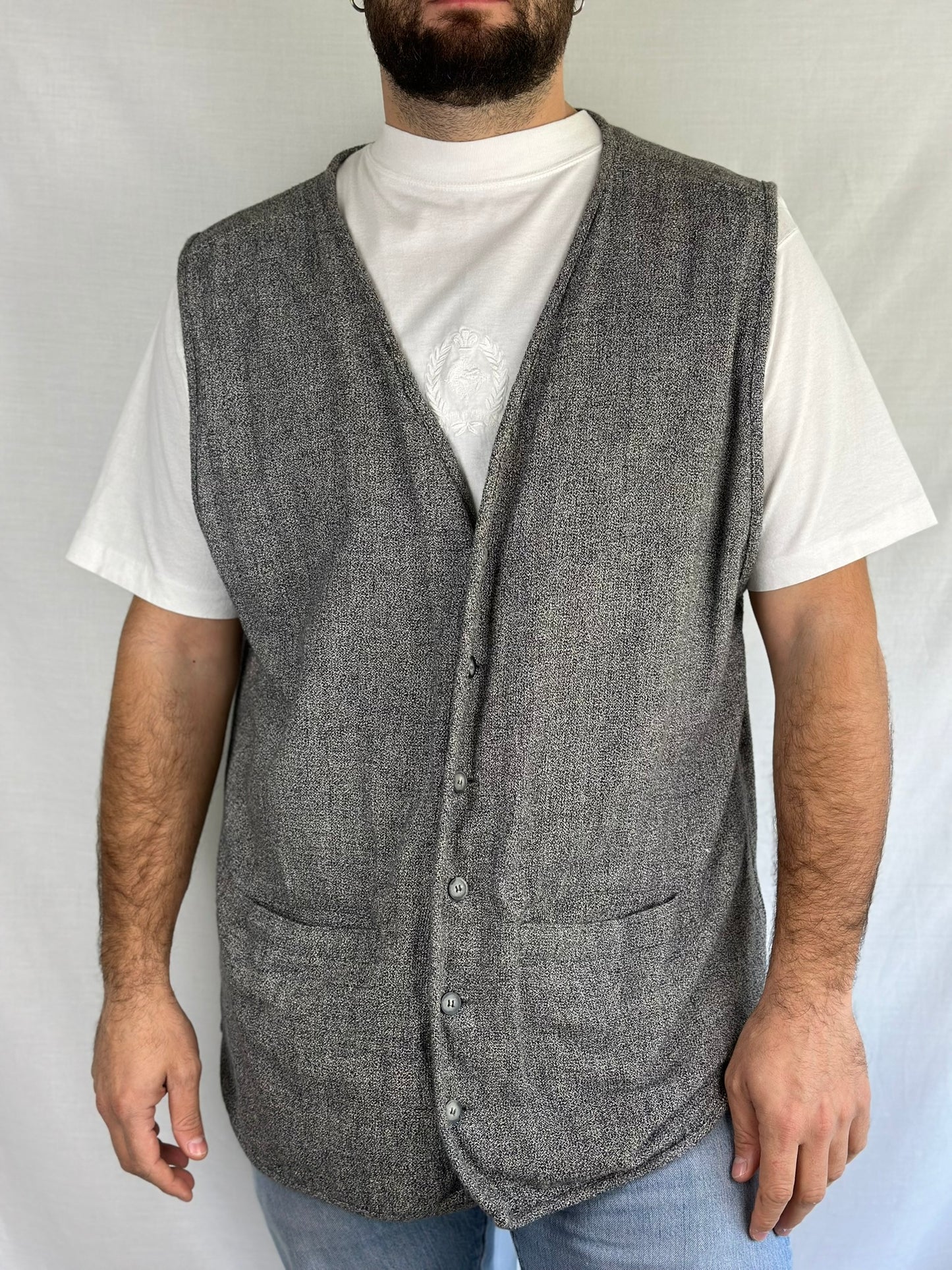 Grey Cardigan Sweater Vest