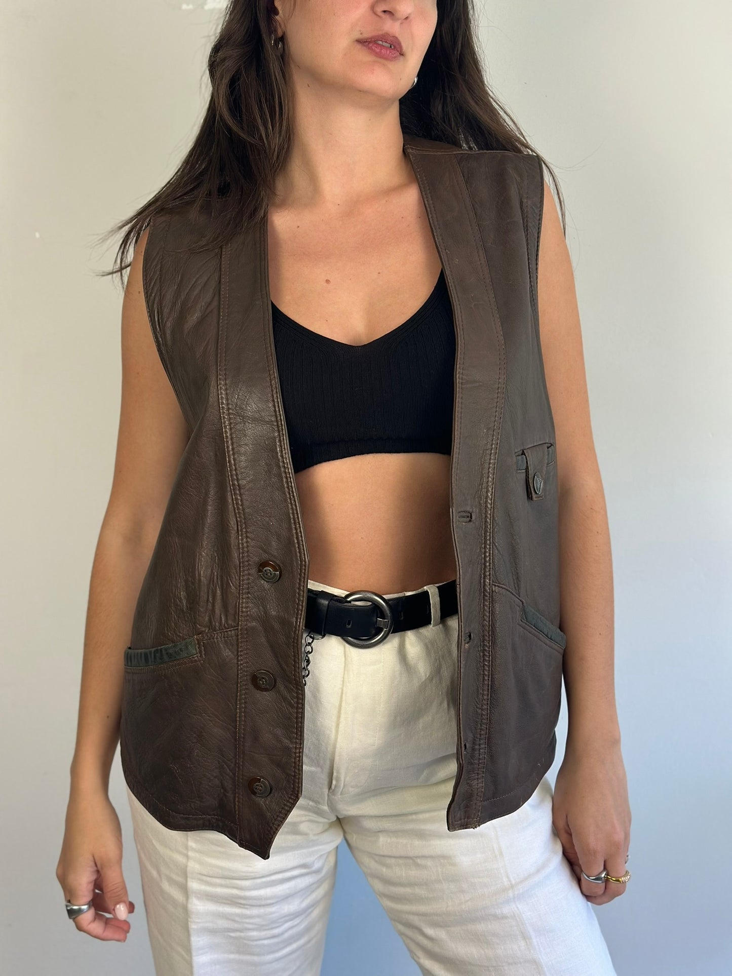 Vintage Brown Leather Vest