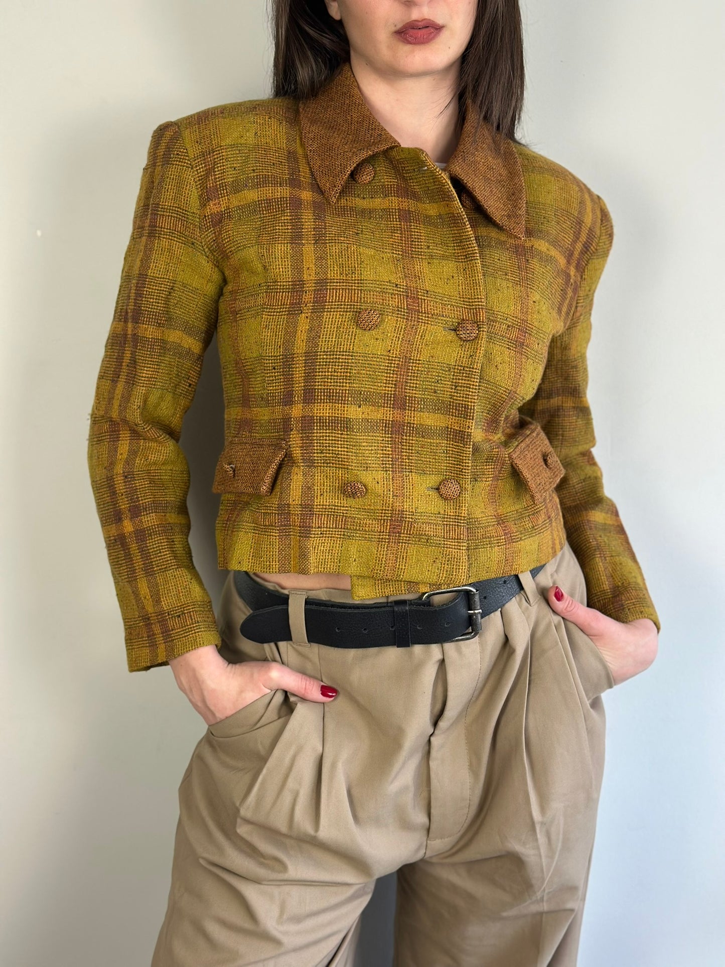 Vintage Plaid Cropped Blazer