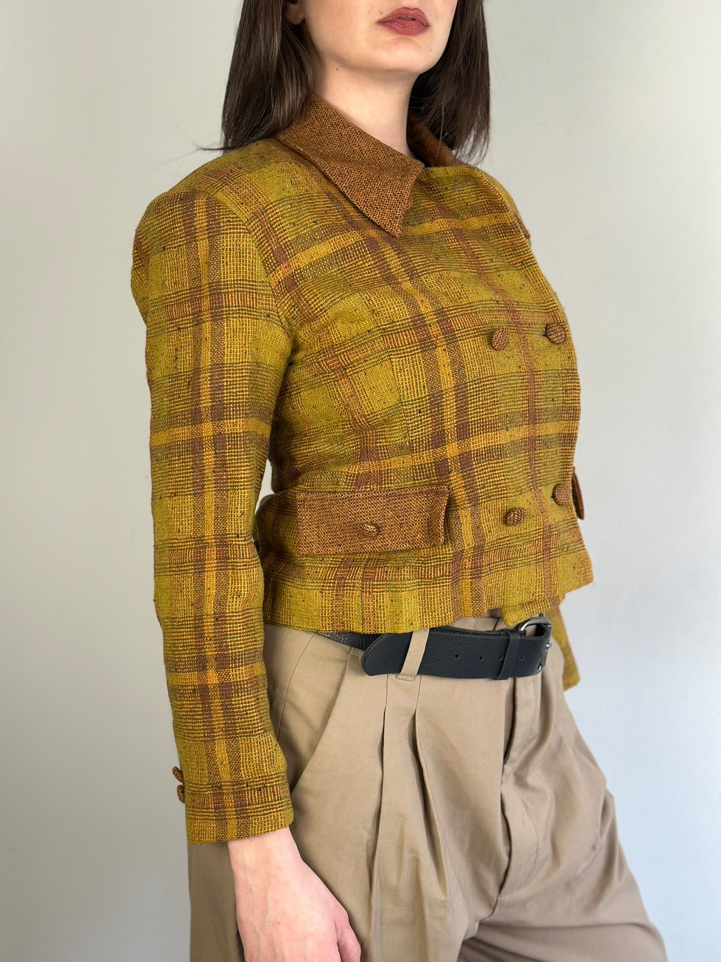 Vintage Plaid Cropped Blazer