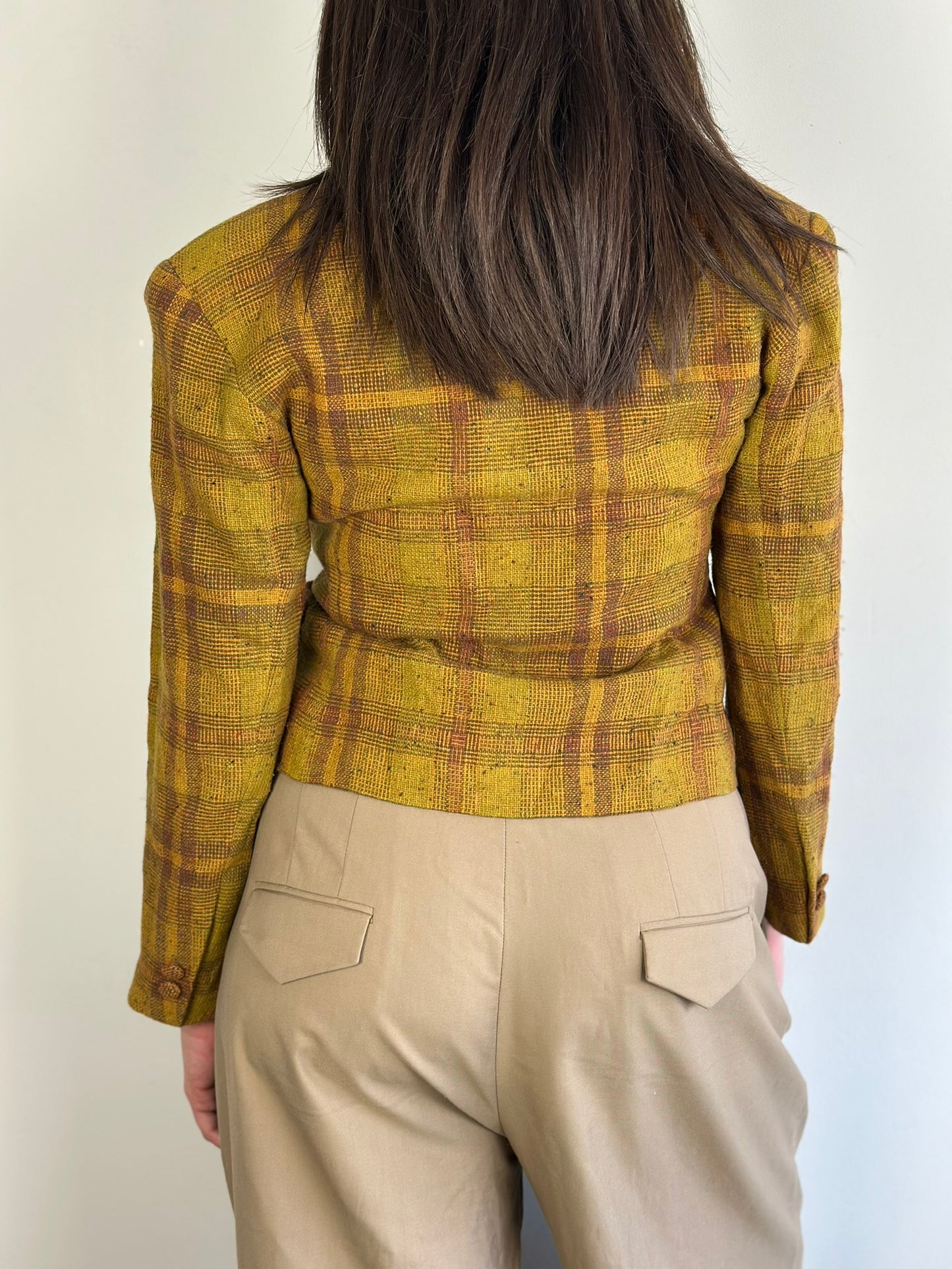 Vintage Plaid Cropped Blazer