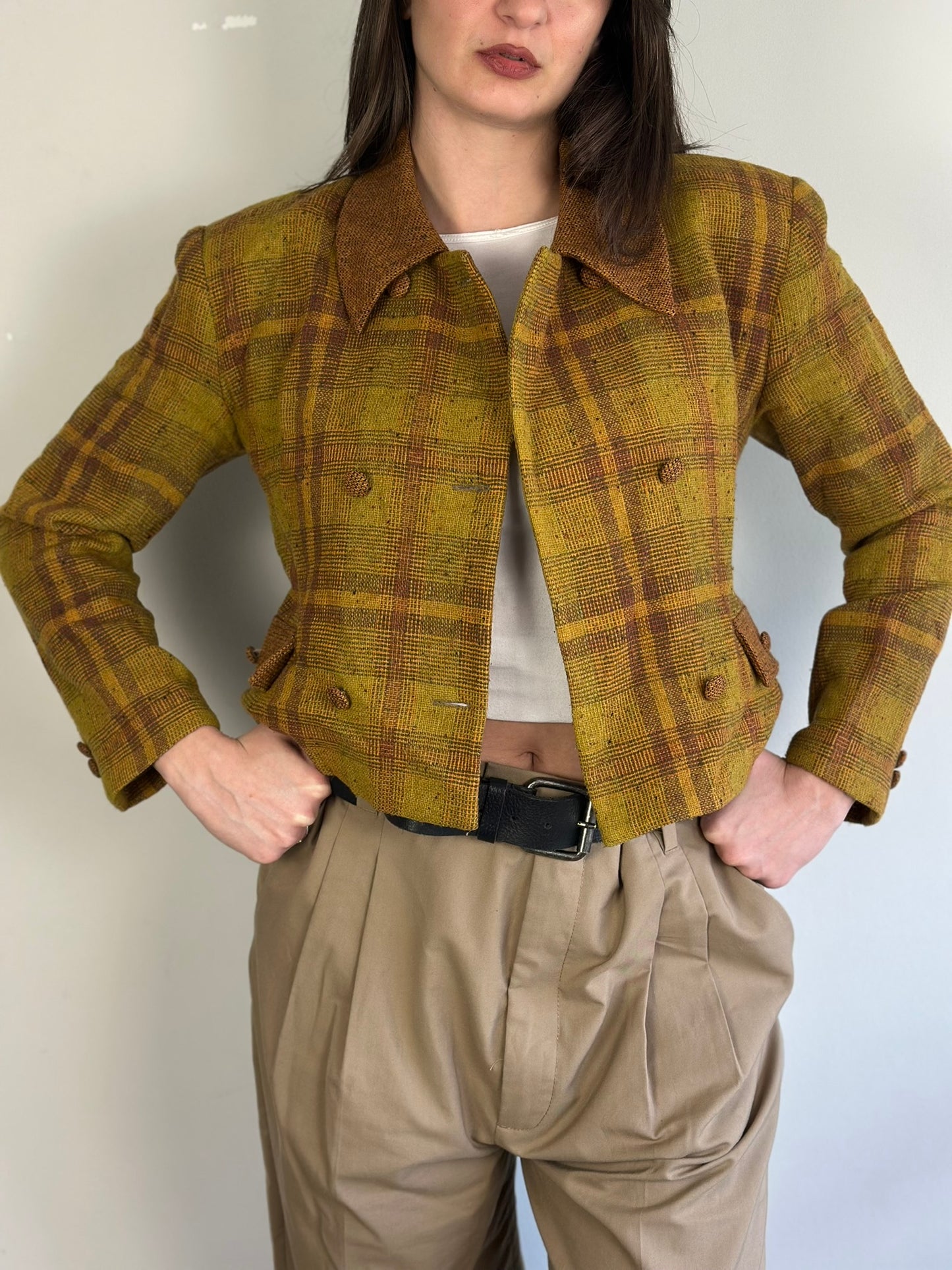 Vintage Plaid Cropped Blazer