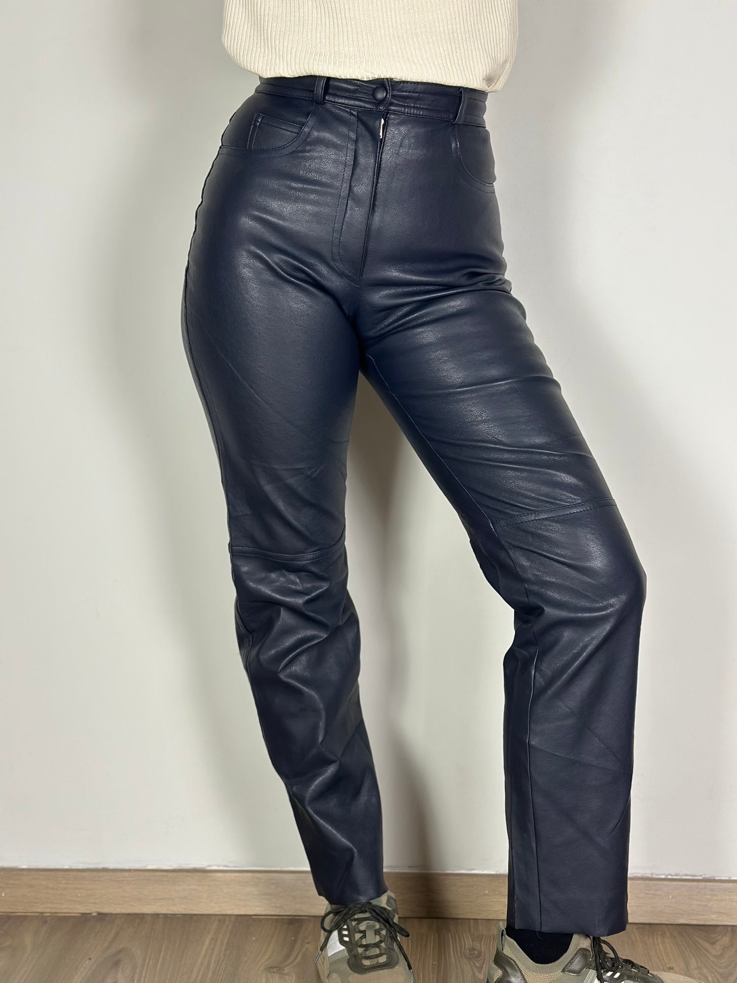 Vintage Dark Blue Leather Pants