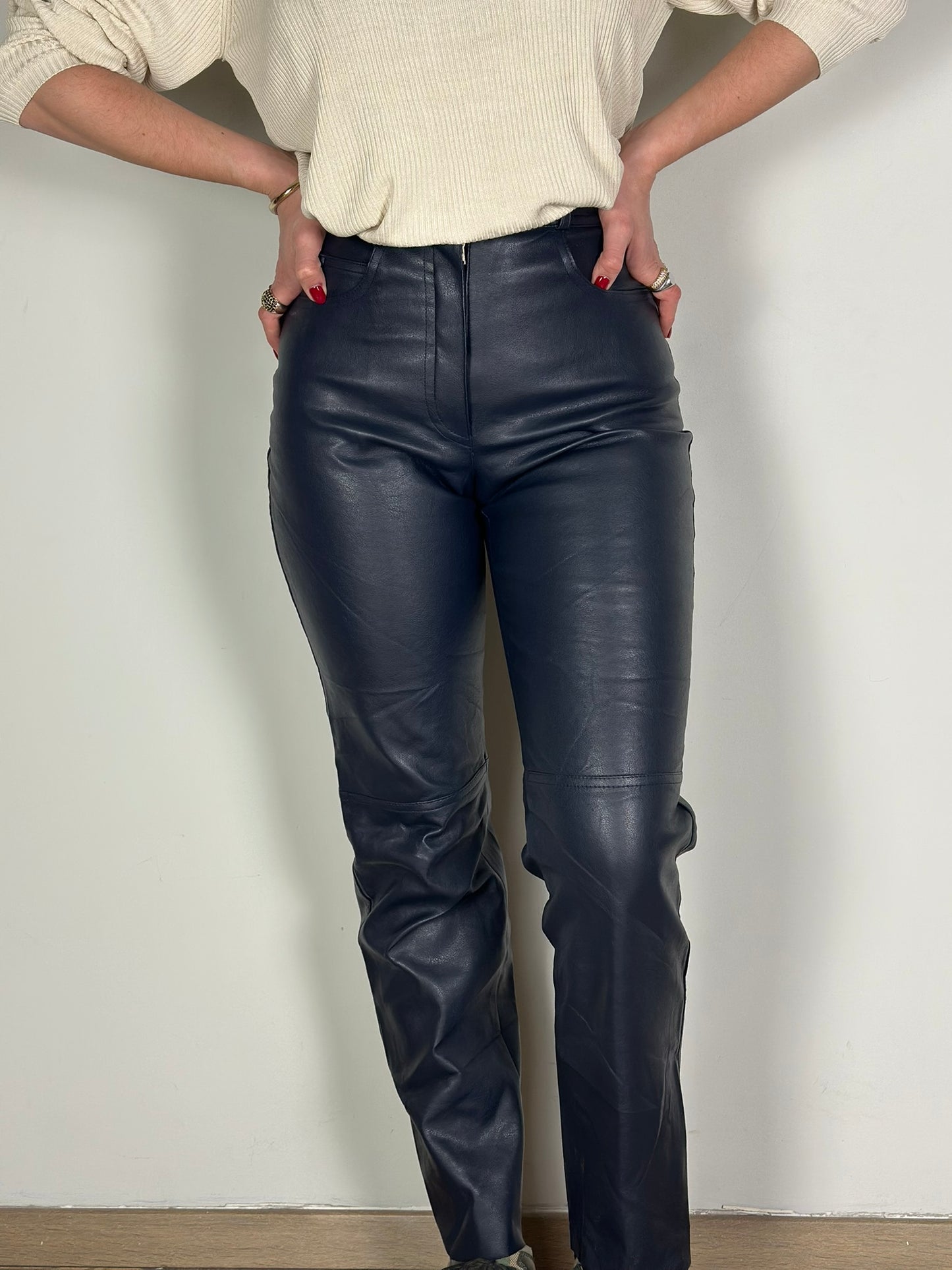 Vintage Dark Blue Leather Pants