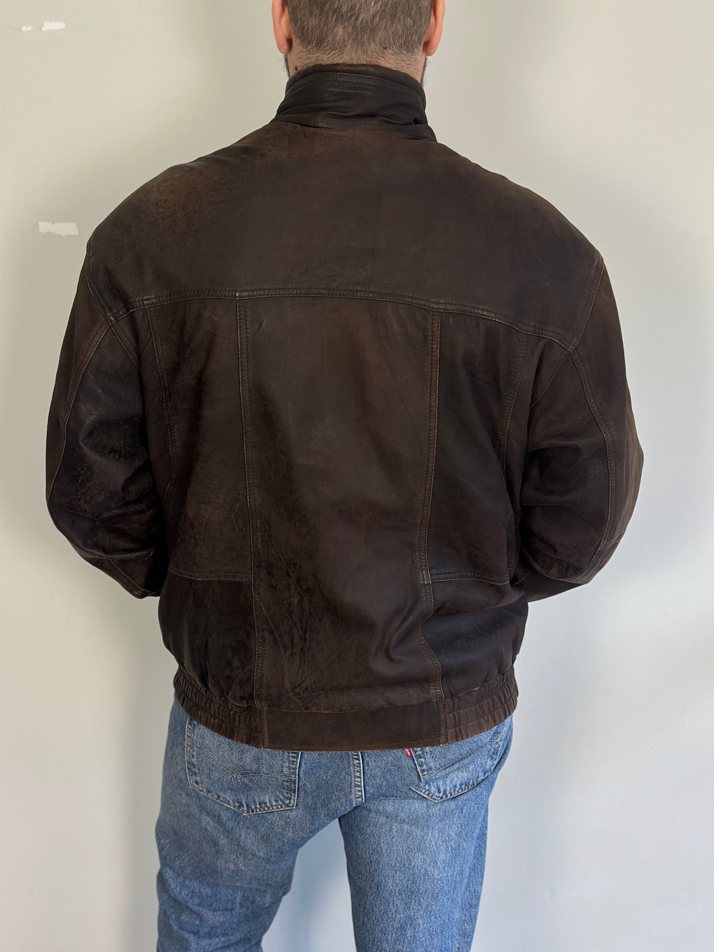 Dark Brown Leather Bomber