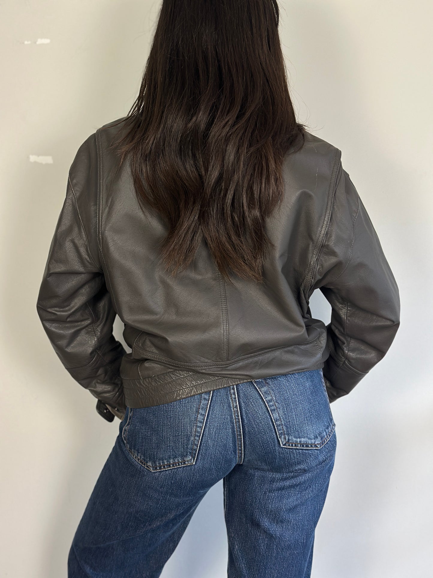 Vintage Grey Leather Jacket