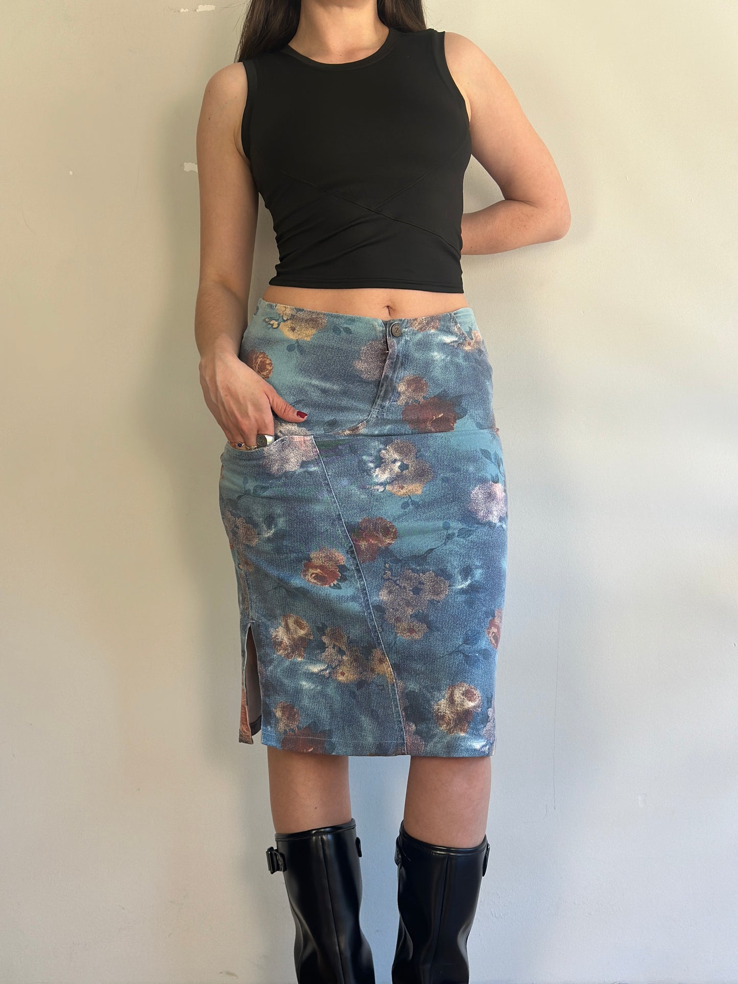 Vintage Denim Patterned Skirt