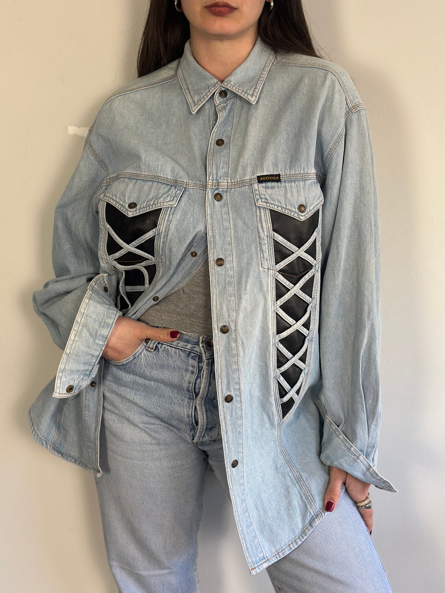 Denim Shirt with leather details