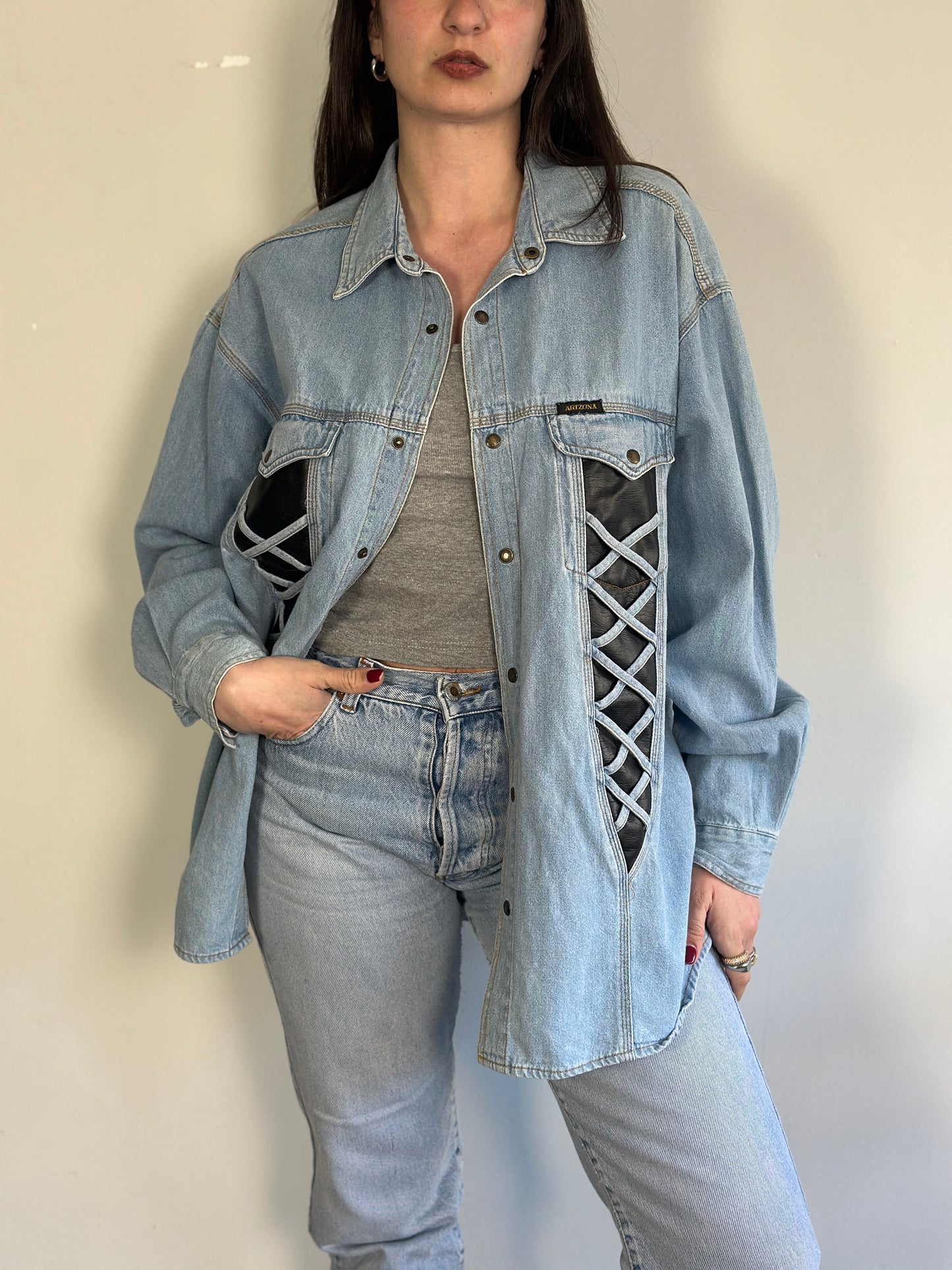 Denim Shirt with leather details