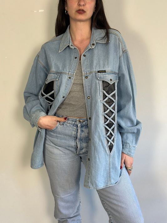 Denim Shirt with leather details