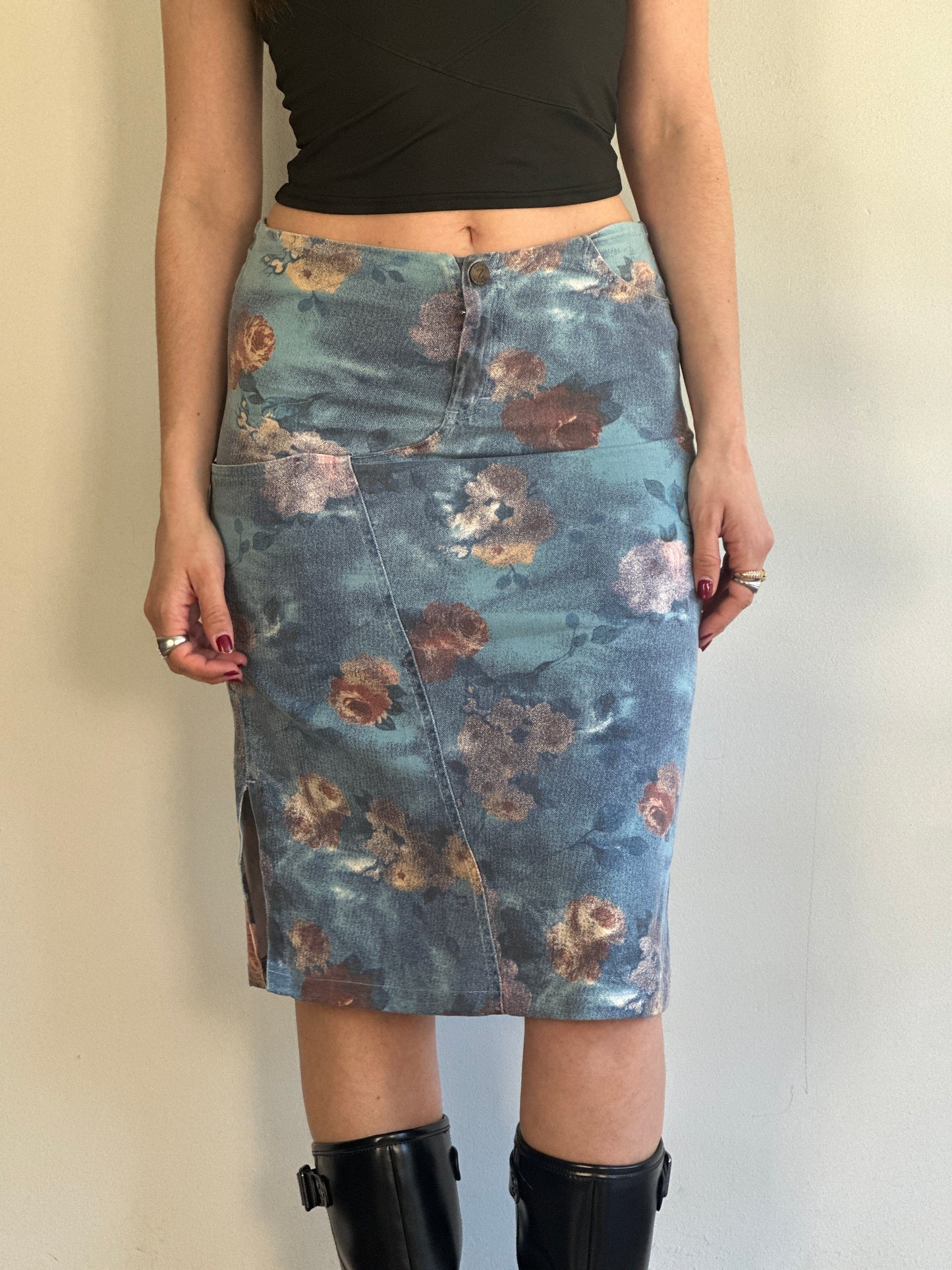 Vintage Denim Patterned Skirt