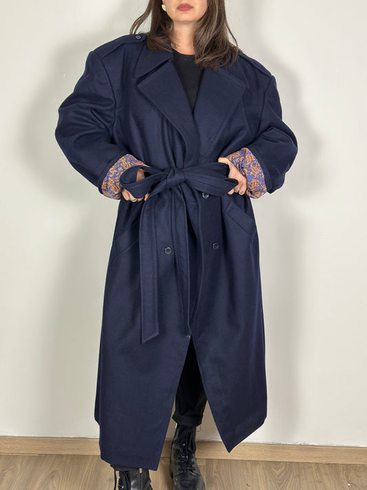 Vintage Dark Blue Belted Coat