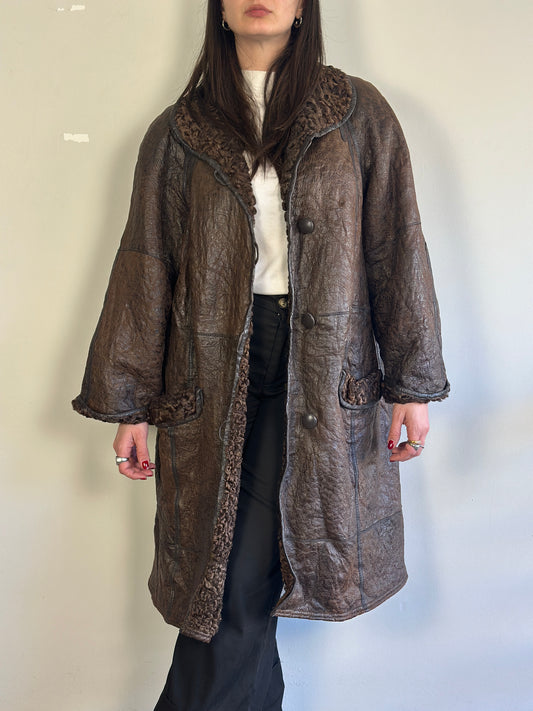 Vintage Leather Coat with fur lining