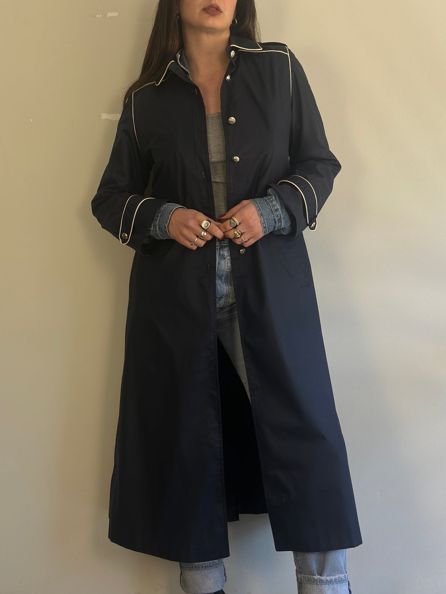 Vintage Dark Blue Trench Coat