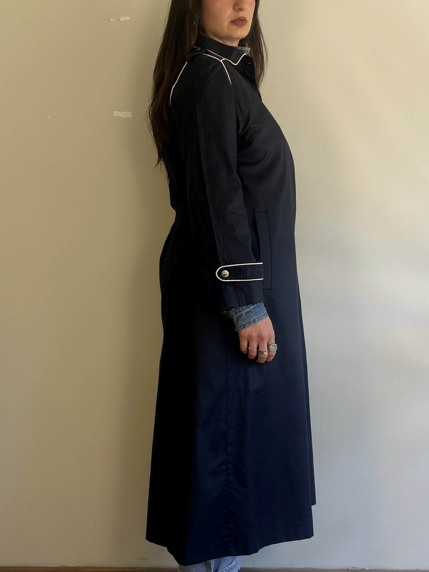 Vintage Dark Blue Trench Coat
