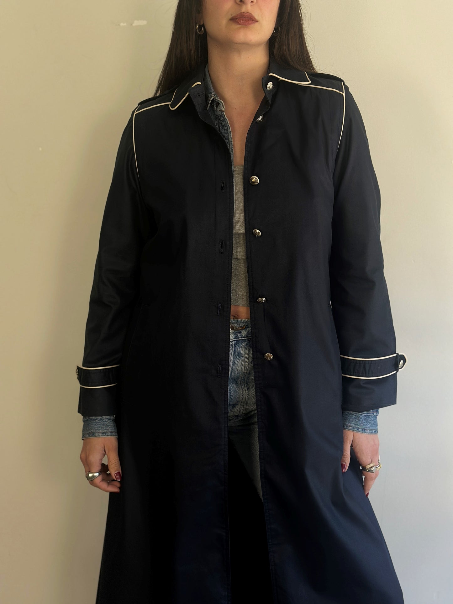 Vintage Dark Blue Trench Coat