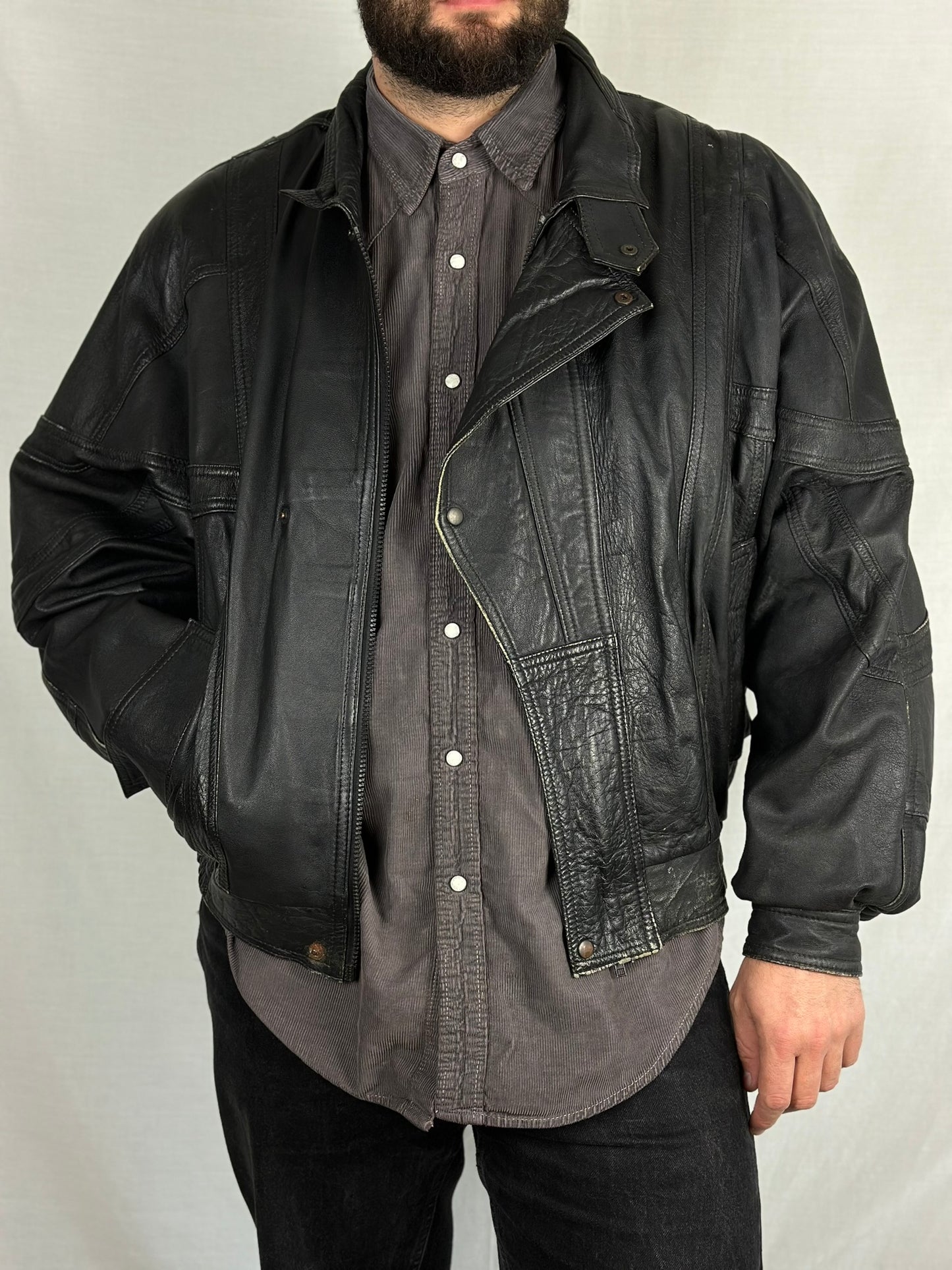 Black Leather Bomber