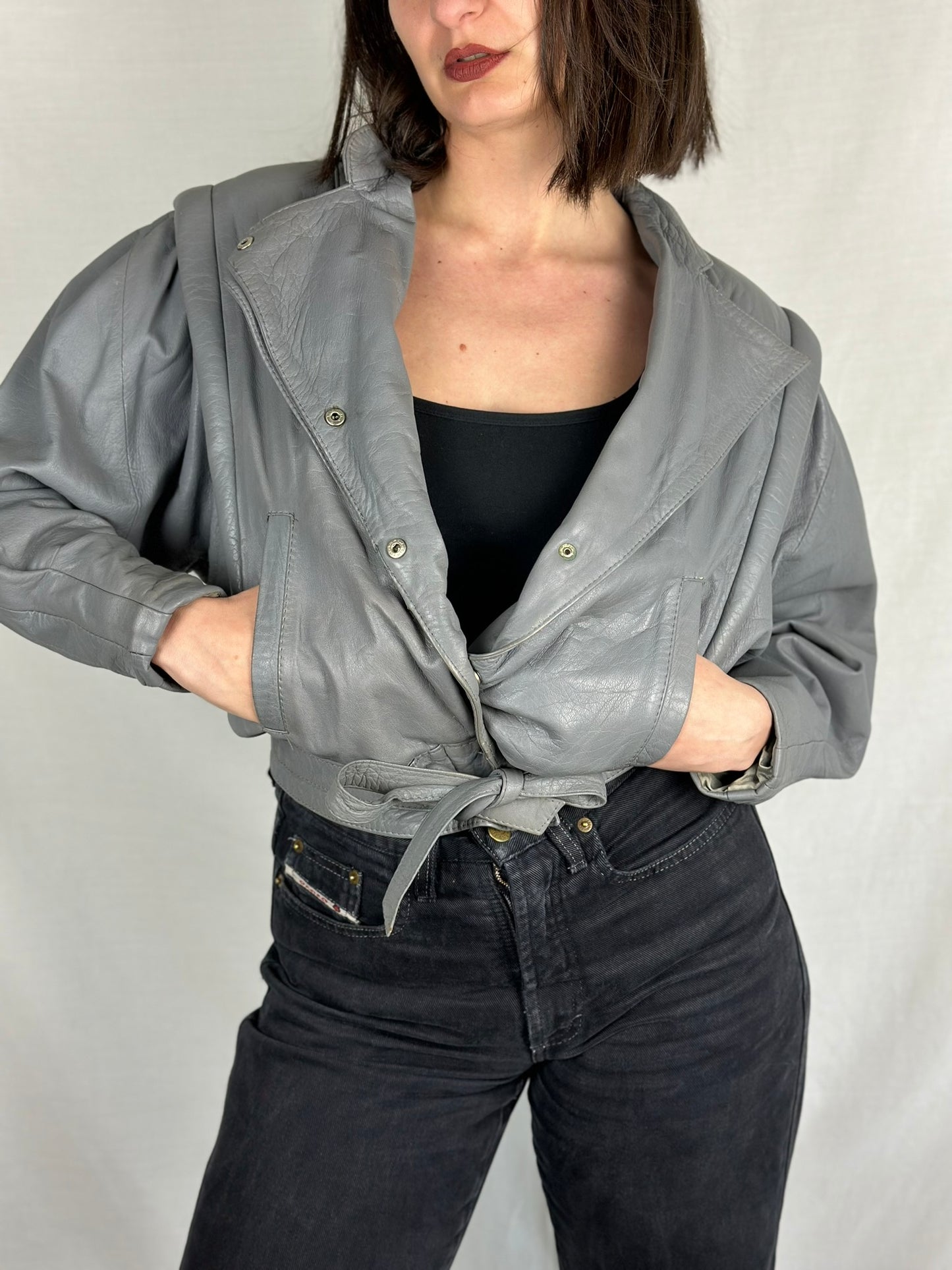Grey Cropped Leather