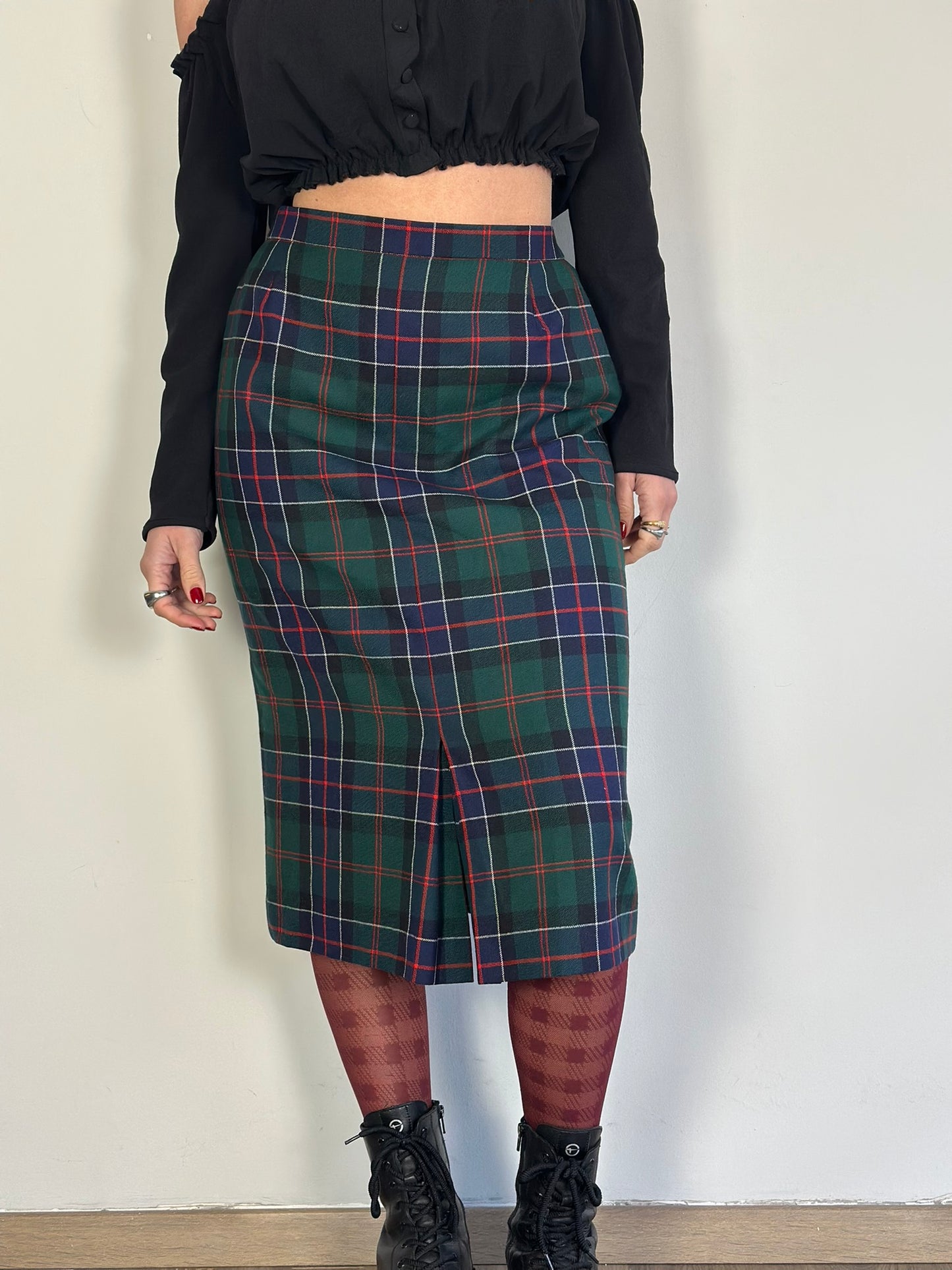 Vintage Checked Midi Skirt
