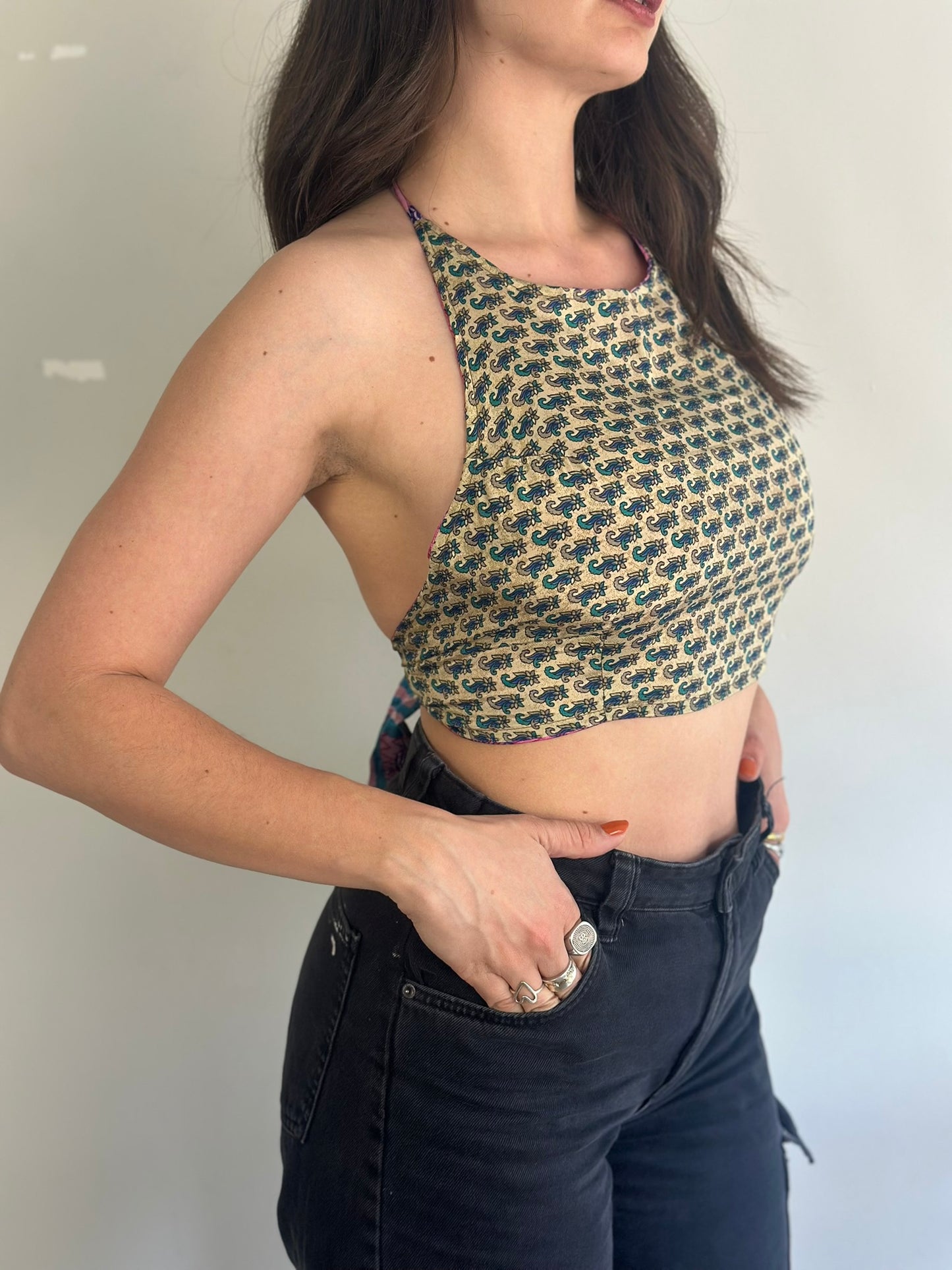 Silk Double Face Crop Top