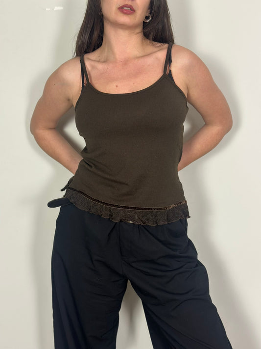 Vintage Brown Top with lace details