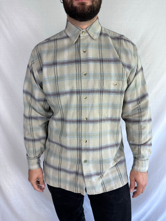 Beige Cotton Checked Shirt