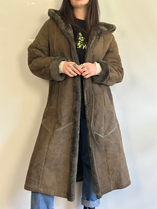 Vintage Khaki Sheepskin Coat