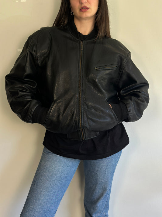 Vintage Leather Bomber Jacket