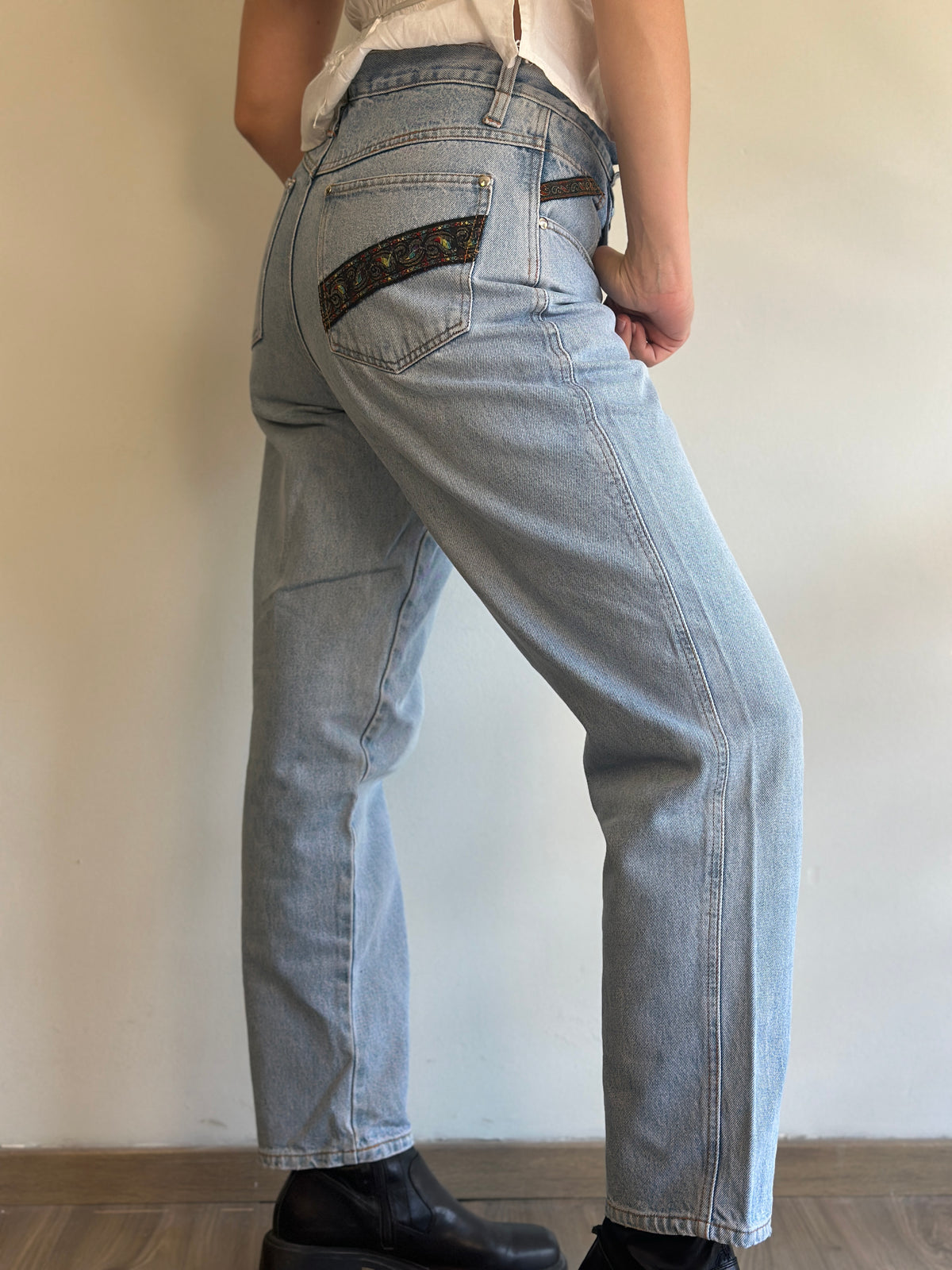 Vintage Jeans With Patterned Details