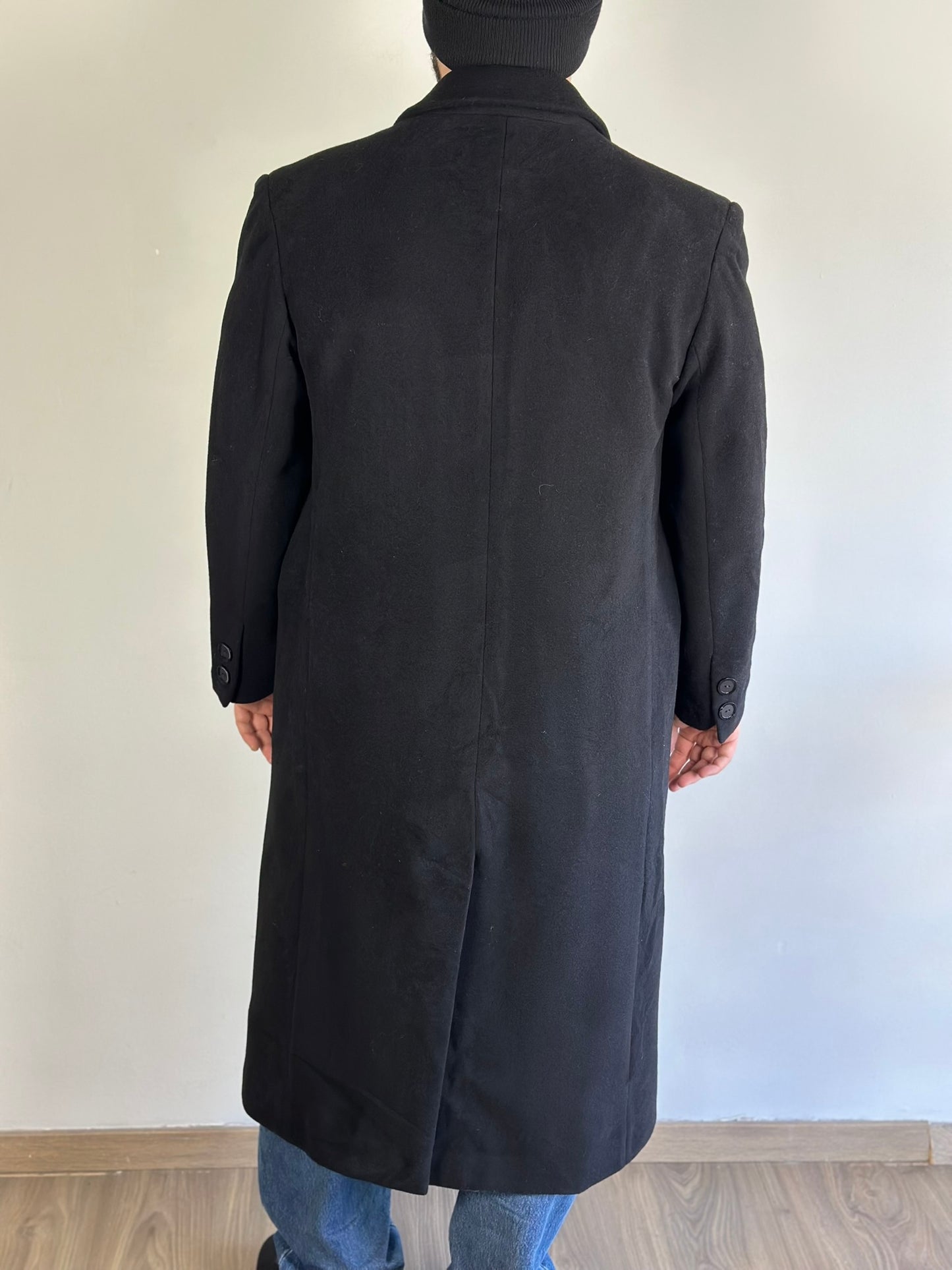 Vintage Double Breasted Long Black Coat