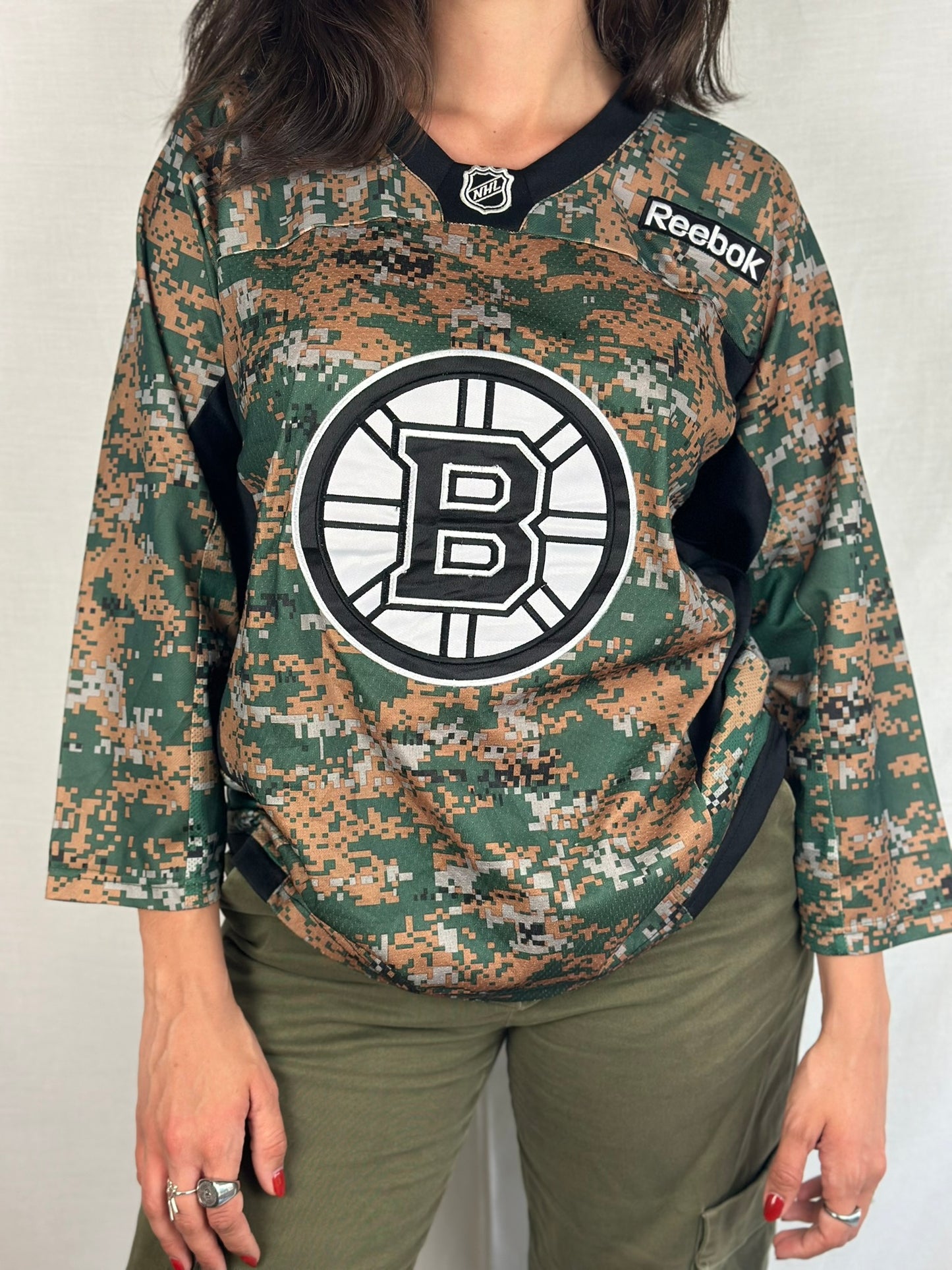 Military Camo NHL Boston Bruins Reebok Jersey Blouse