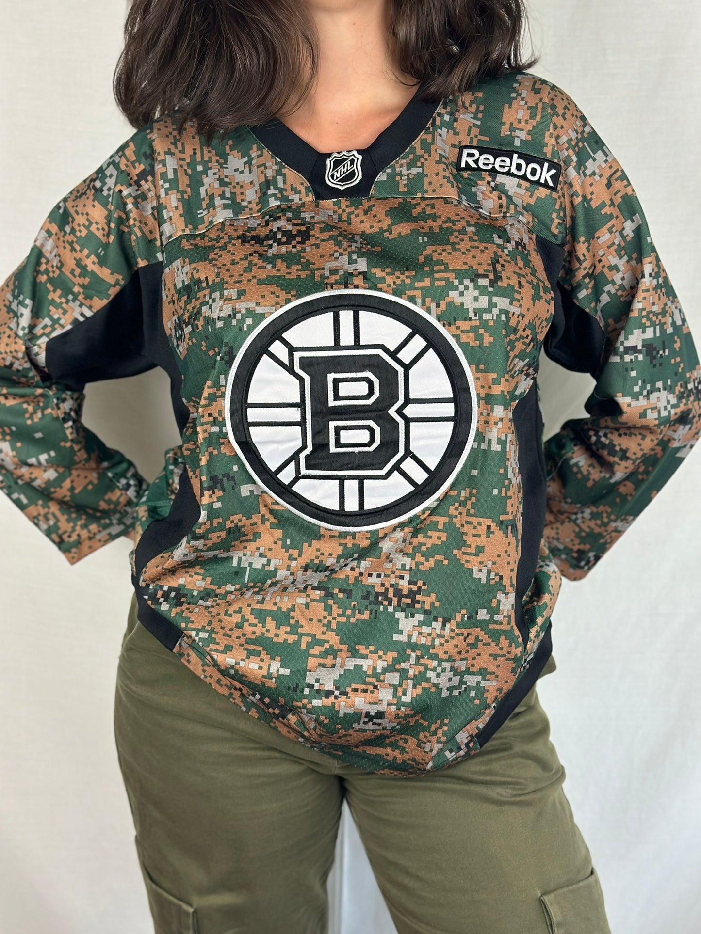 Military Camo NHL Boston Bruins Reebok Jersey Blouse