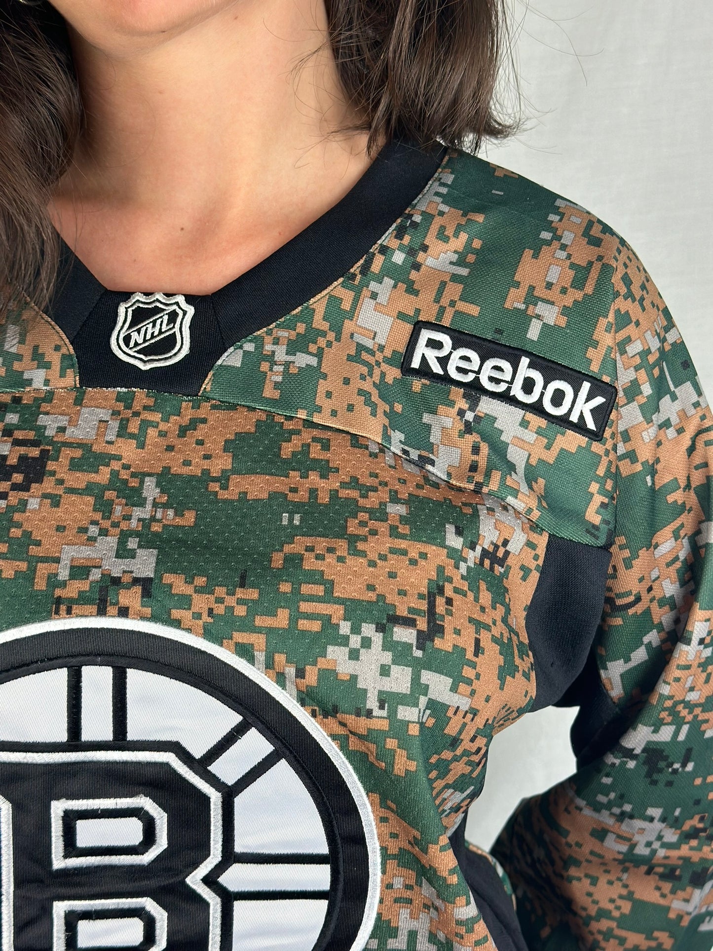 Military Camo NHL Boston Bruins Reebok Jersey Blouse