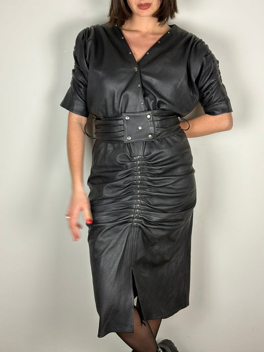 Genuine Leather Midi Dress