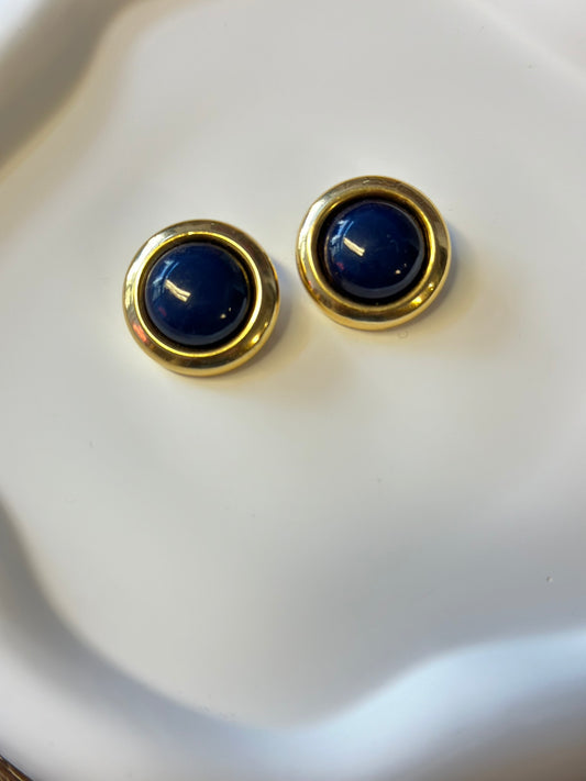 Blue-Gold Clip On Earrings