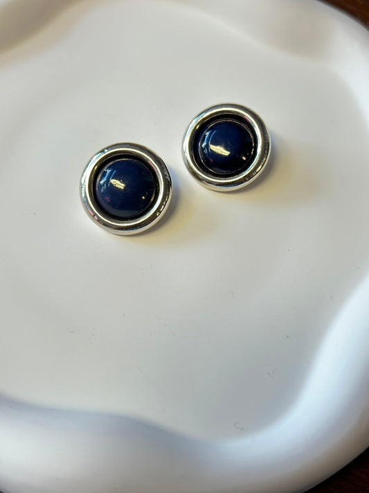 Blue-Silver Clip On Earrings